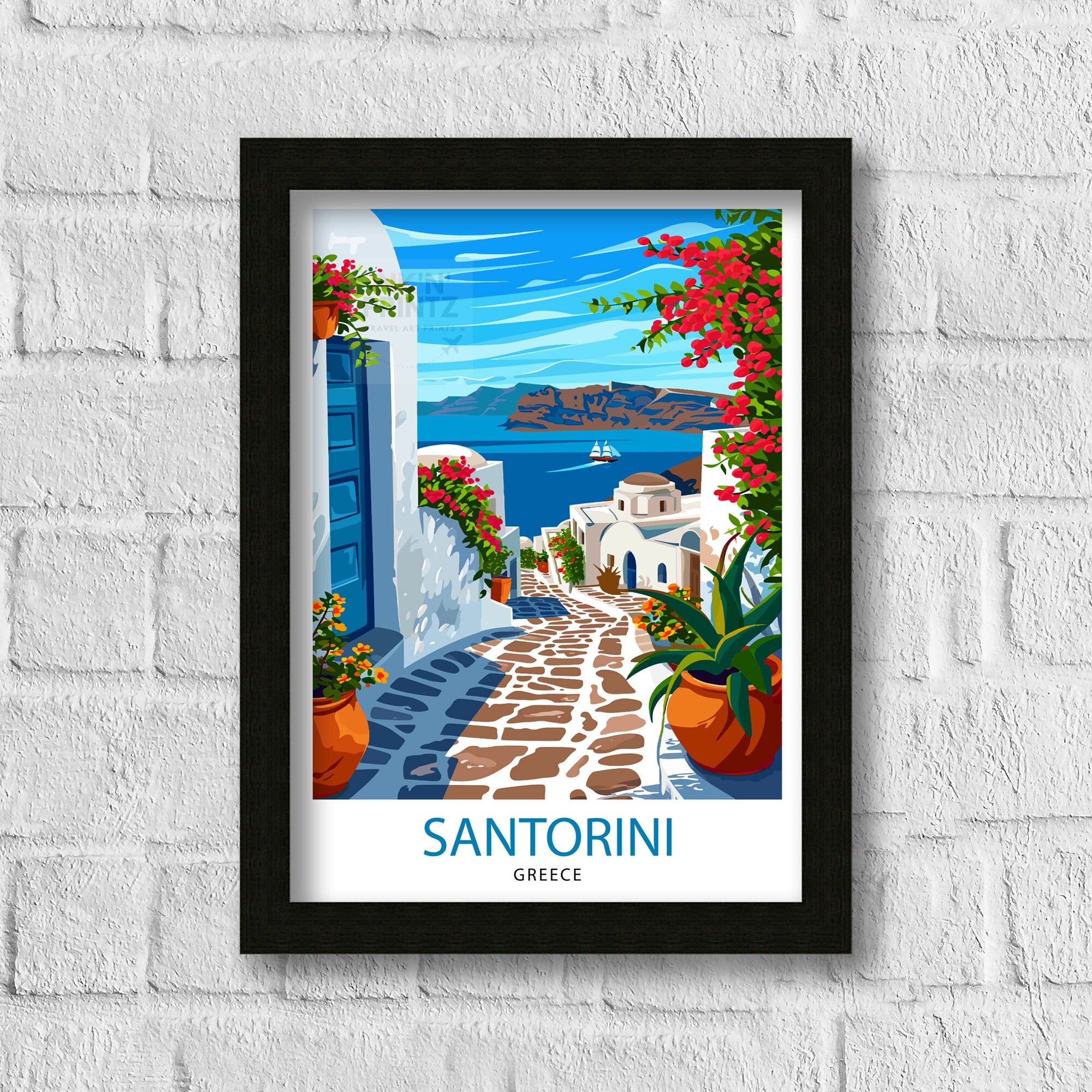 Santorini Greece Travel Print Santorini Wall Decor Santorini Island Poster Greece Travel Prints Santorini Art Print Santorini Illustration