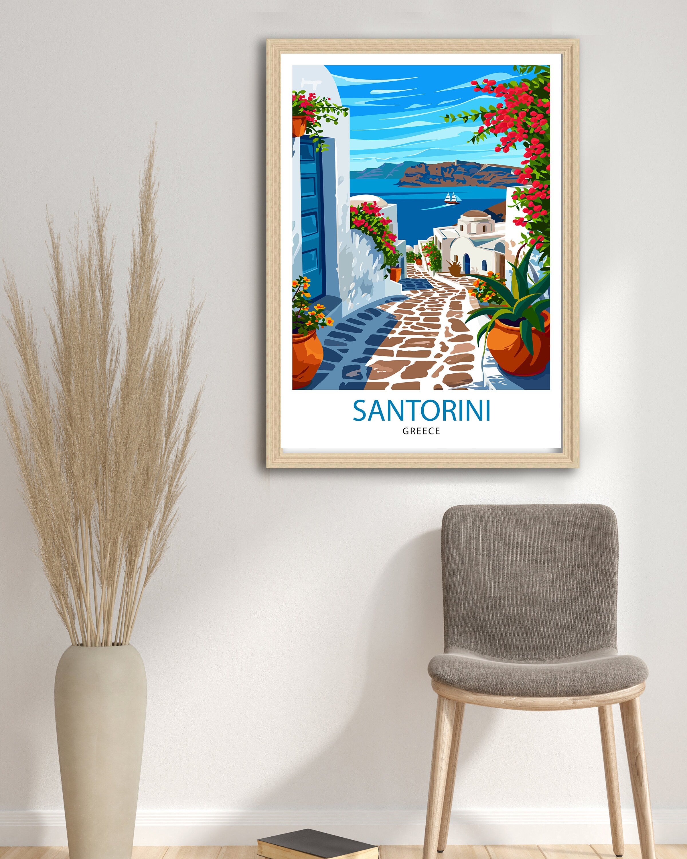 Santorini Greece Travel Print Santorini Wall Decor Santorini Island Poster Greece Travel Prints Santorini Art Print Santorini Illustration