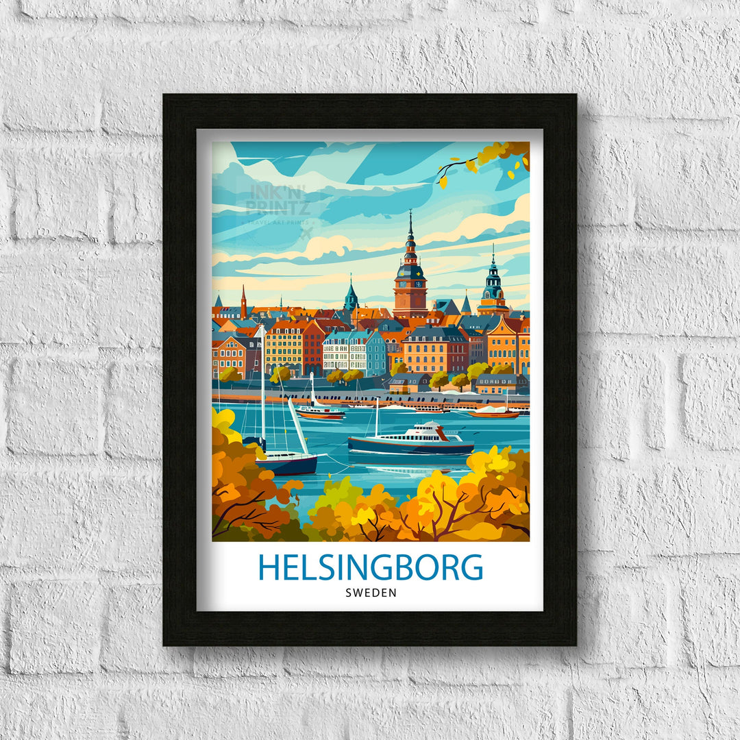 Helsingborg Sweden Poster Scenic Swedish City Art Öresund Strait Poster Helsingborg Harbor