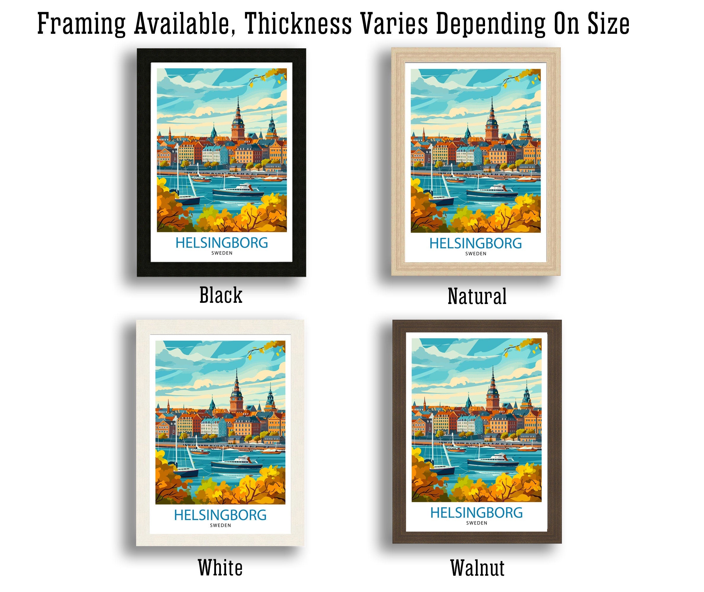 Helsingborg Sweden Print Scenic Swedish City Art Öresund Strait Poster Helsingborg Harbor Wall Decor Swedish Architecture Illustration