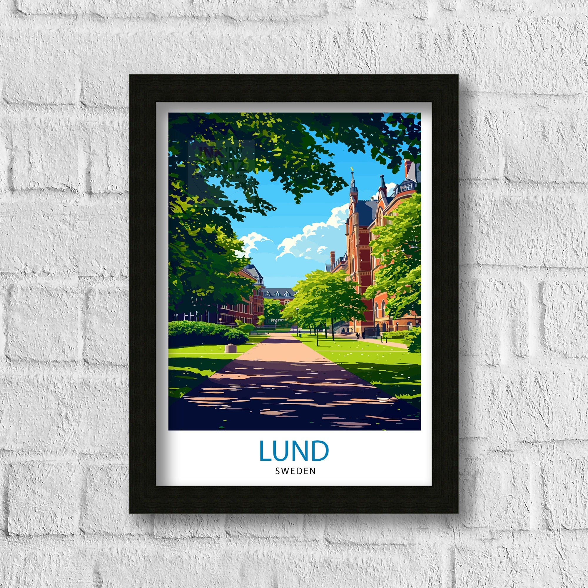 Lund Sweden Print Charming University Town Art Historical Swedish City Poster Scenic Cobblestone Streets Wall Decor Lund Cathedral