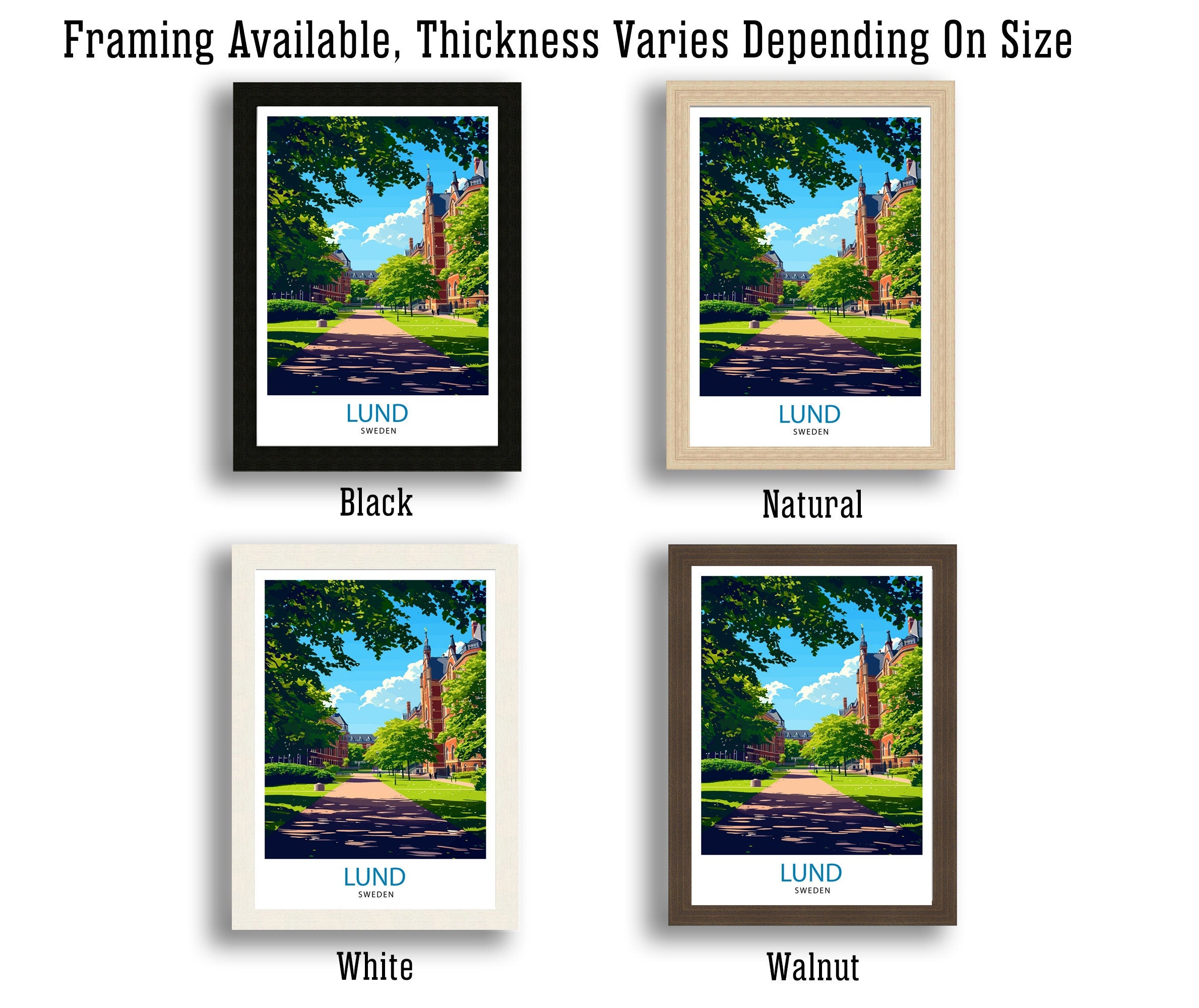 Lund Sweden Print Charming University Town Art Historical Swedish City Poster Scenic Cobblestone Streets Wall Decor Lund Cathedral