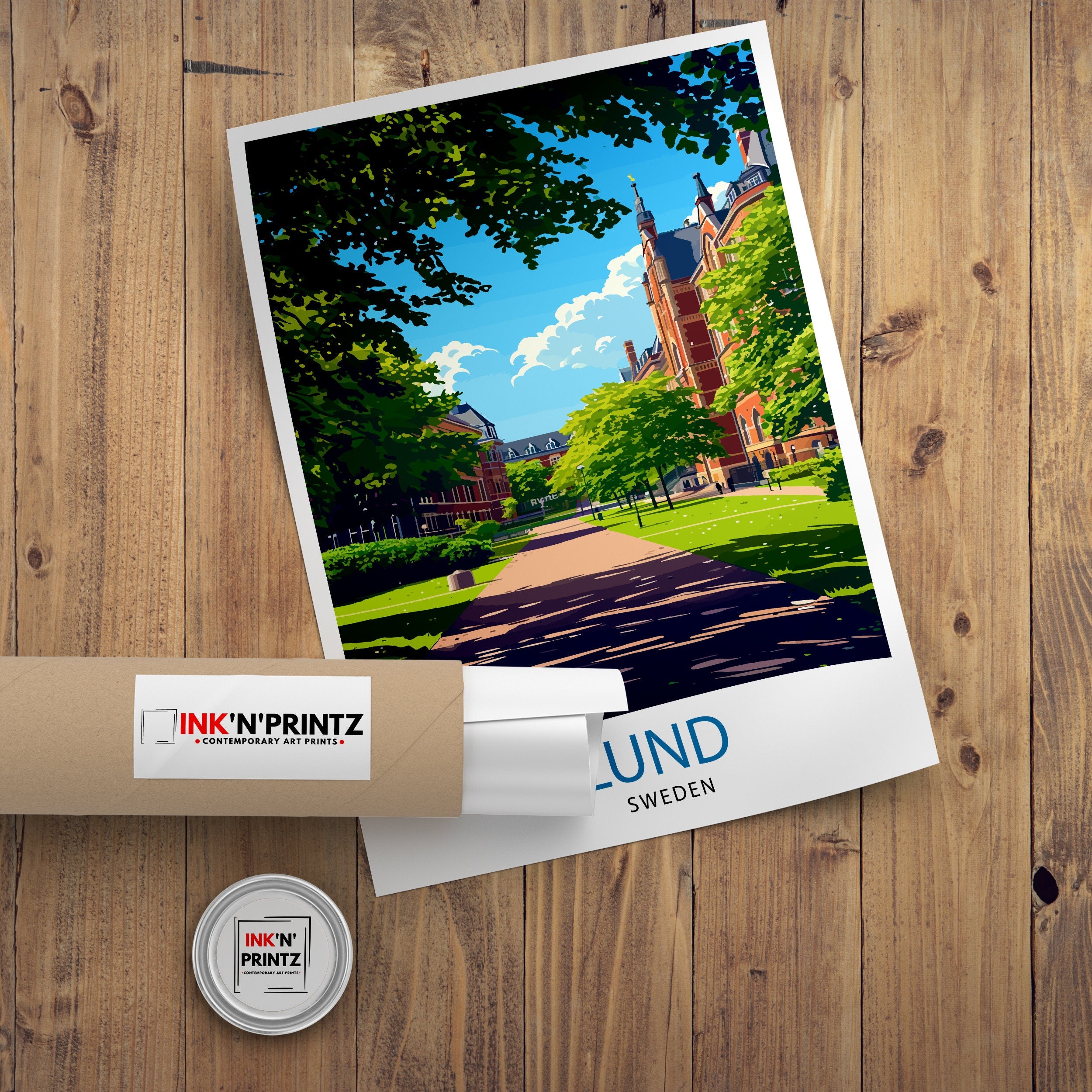 Lund Sweden Print Charming University Town Art Historical Swedish City Poster Scenic Cobblestone Streets Wall Decor Lund Cathedral