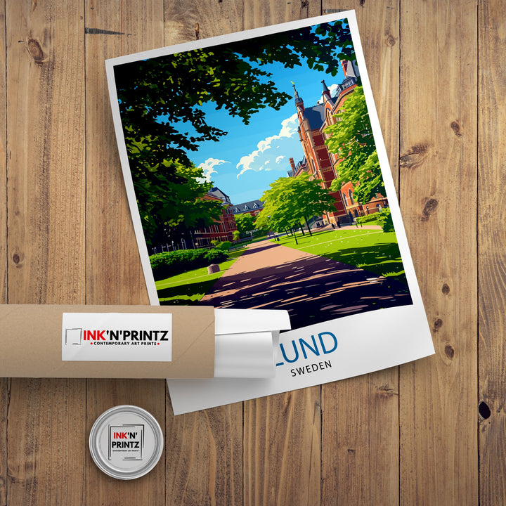 Lund Sweden Poster Charming University Town Art Historical Swedish City Poster Scenic Cobblestone Streets