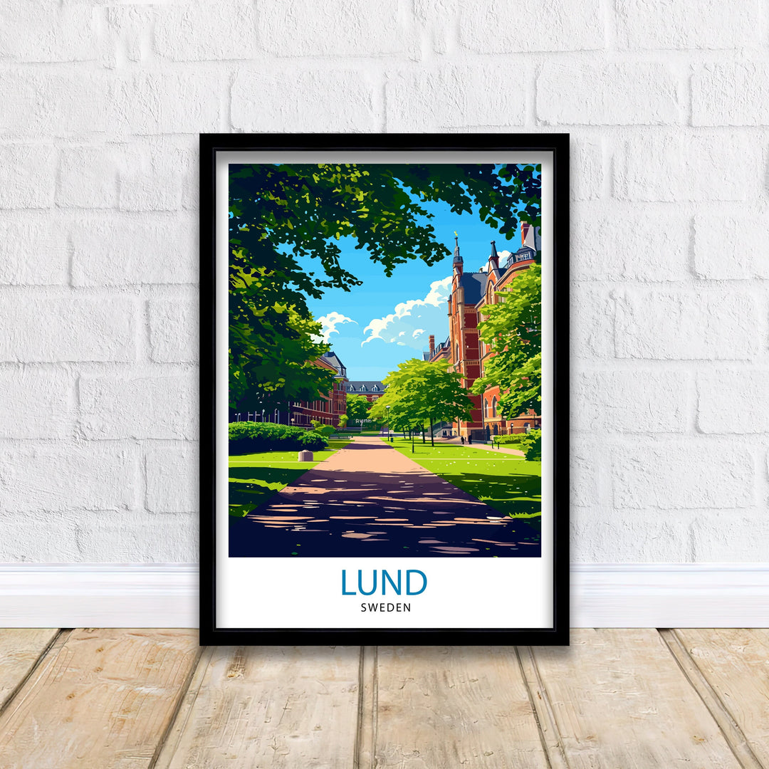 Lund Sweden Poster Charming University Town Art Historical Swedish City Poster Scenic Cobblestone Streets