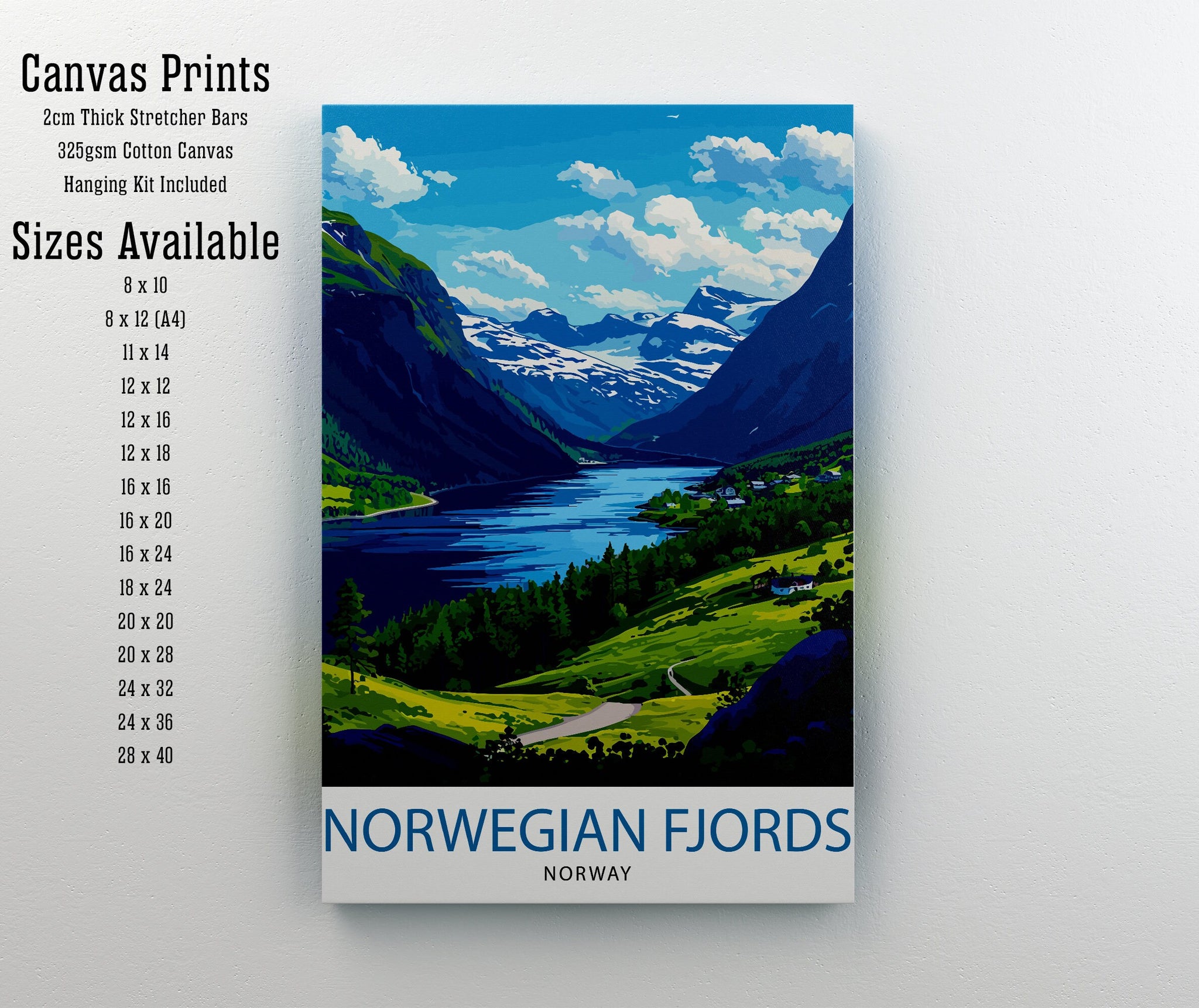 Norwegian Fjords Print Majestic Norway Landscape Art Scenic Fjord Poster Nordic Nature Wall Decor Norway Travel Illustration Beautiful