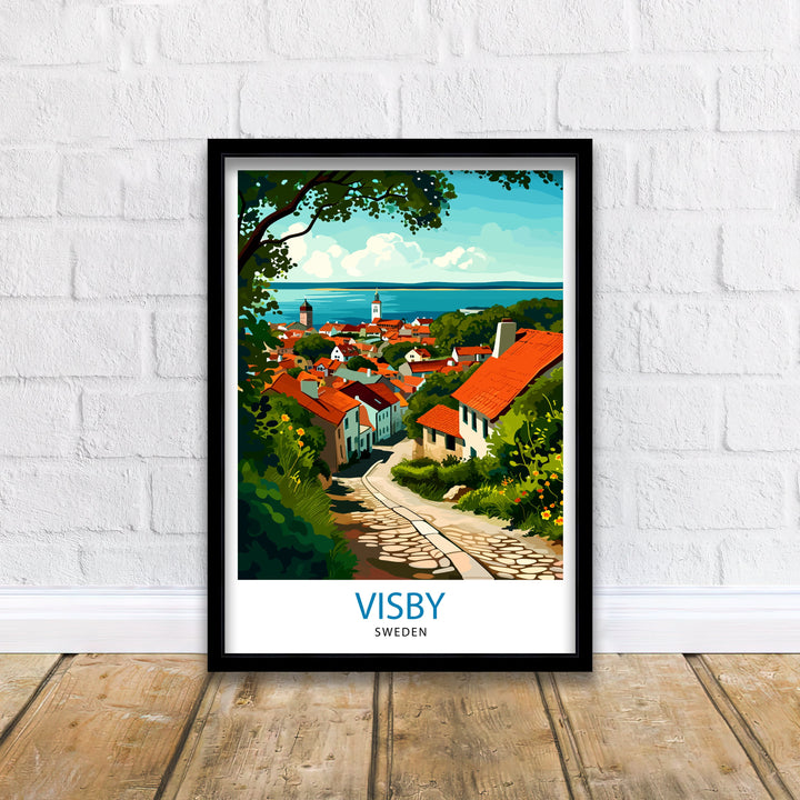 Visby Sweden Print Medieval Town Art Gotland Island Poster Historic City Wall Decor Swedish Heritage Illustration Baltic Sea Town Artwork