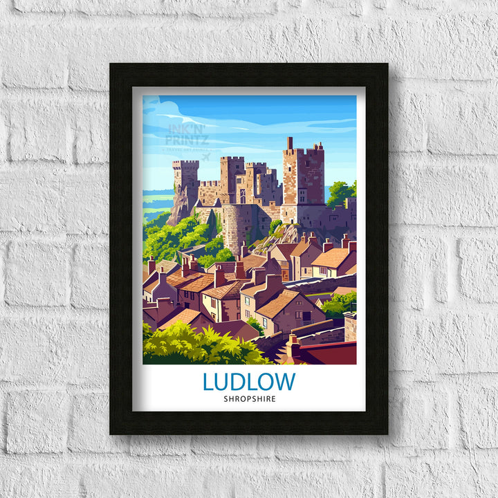 Ludlow Shropshire Poster Historic Market Town Art Medieval Castle Poster English Countryside