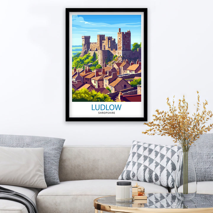 Ludlow Shropshire Poster Historic Market Town Art Medieval Castle Poster English Countryside