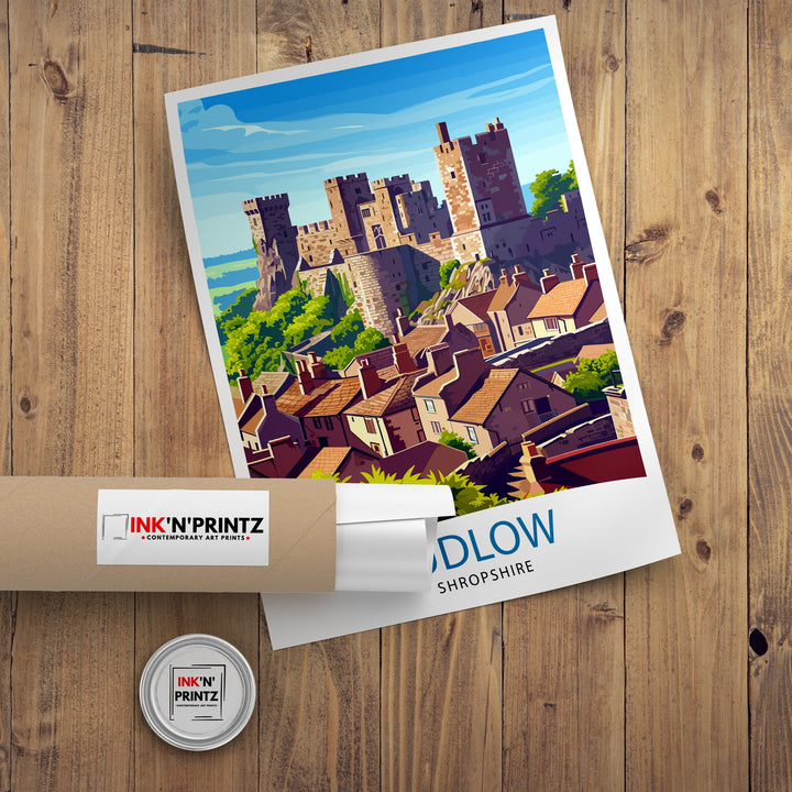 Ludlow Shropshire Poster Historic Market Town Art Medieval Castle Poster English Countryside