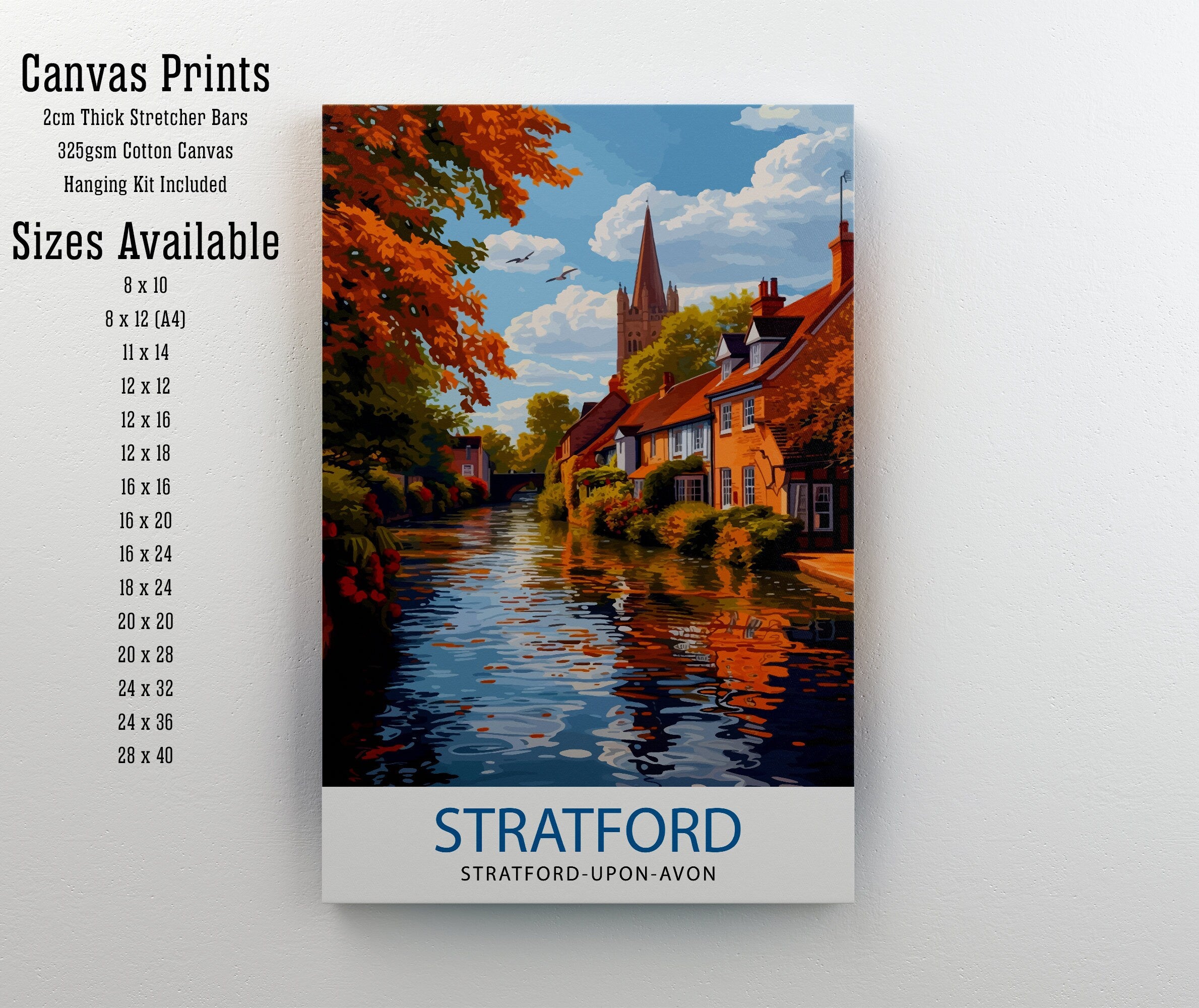 Stratford Travel Print Stratford Wall Art Shakespeare's Birthplace England Illustration Travel Poster Gift England Home Decor