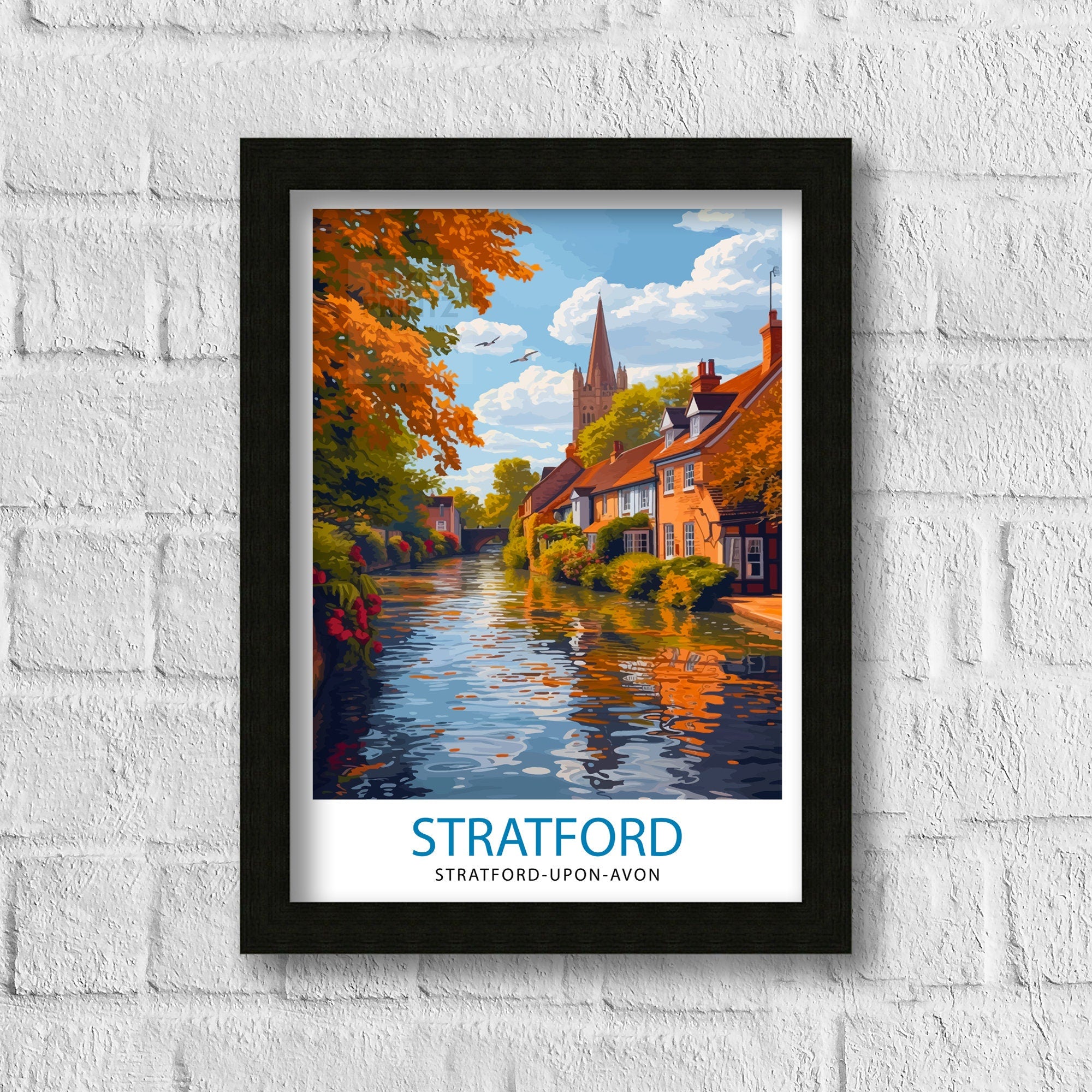 Stratford Travel Print Stratford Wall Art Shakespeare's Birthplace England Illustration Travel Poster Gift England Home Decor