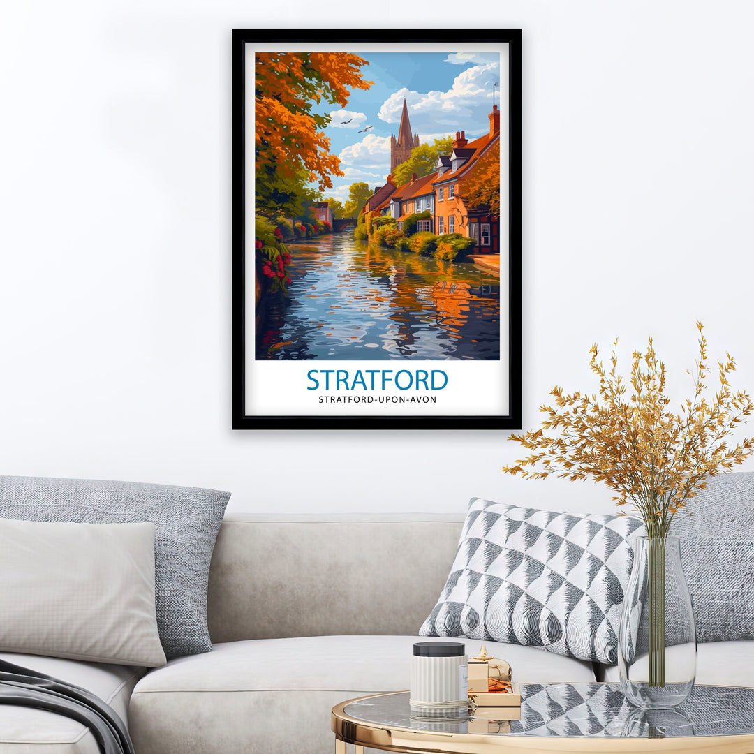 Stratford Travel Poster Stratford Wall Art Shakespeare's Birthplace England Illustration Travel Poster Gift England Home Decor