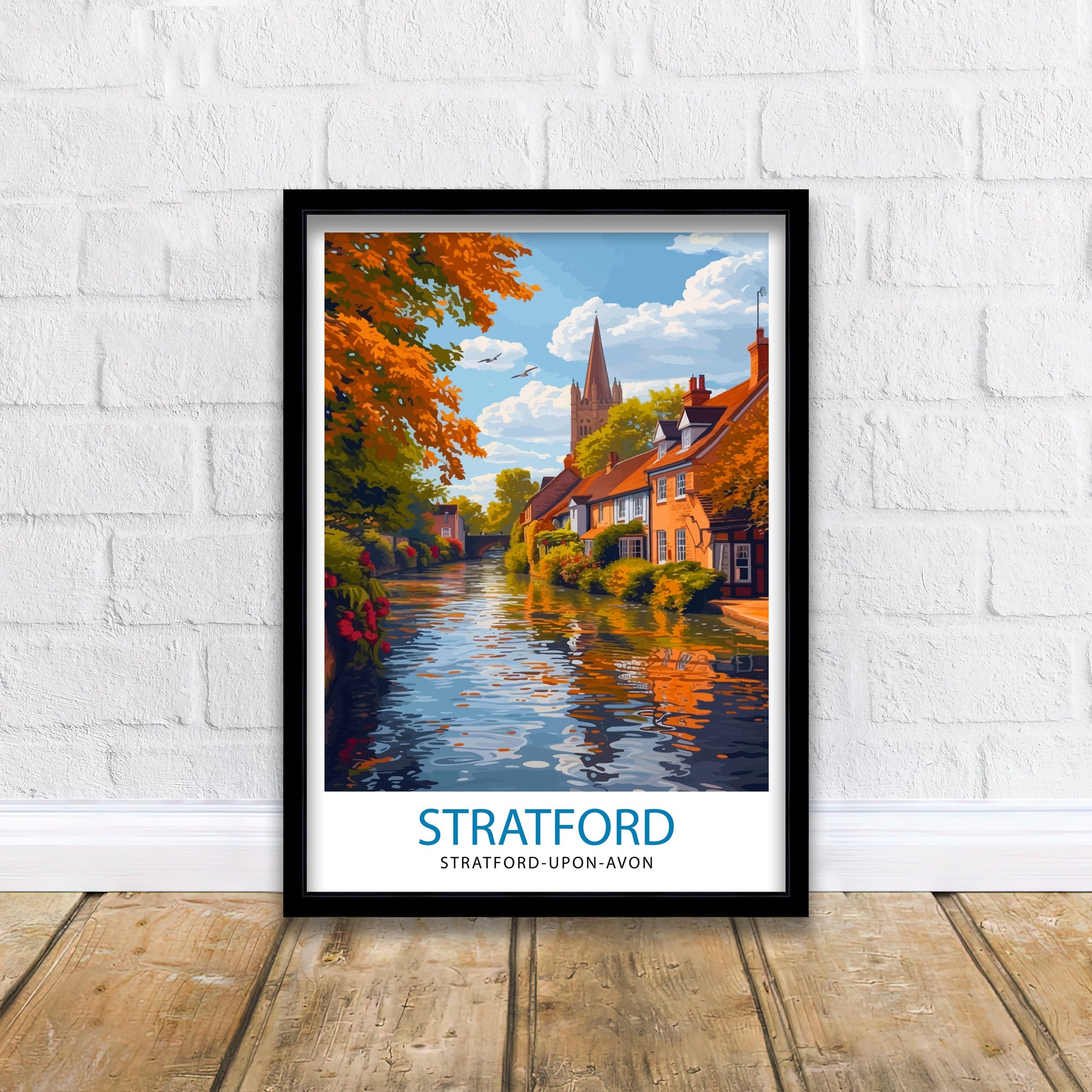 Stratford Travel Print Stratford Wall Art Shakespeare's Birthplace England Illustration Travel Poster Gift England Home Decor