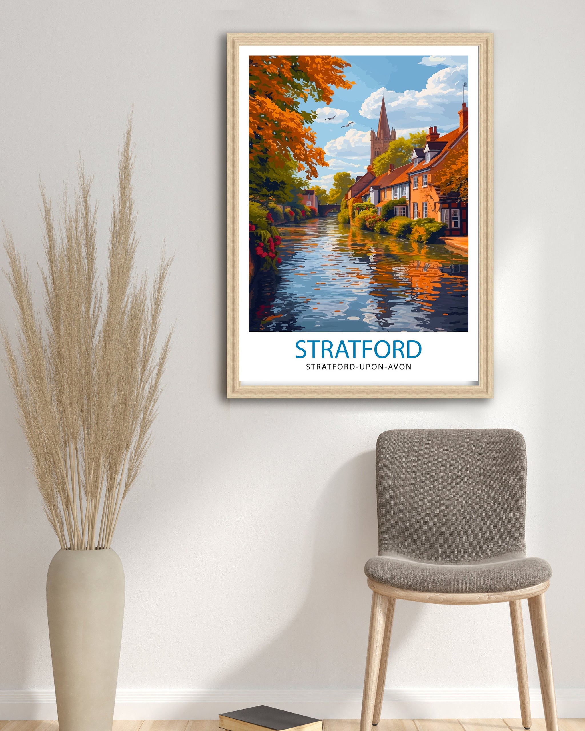 Stratford Travel Print Stratford Wall Art Shakespeare's Birthplace England Illustration Travel Poster Gift England Home Decor