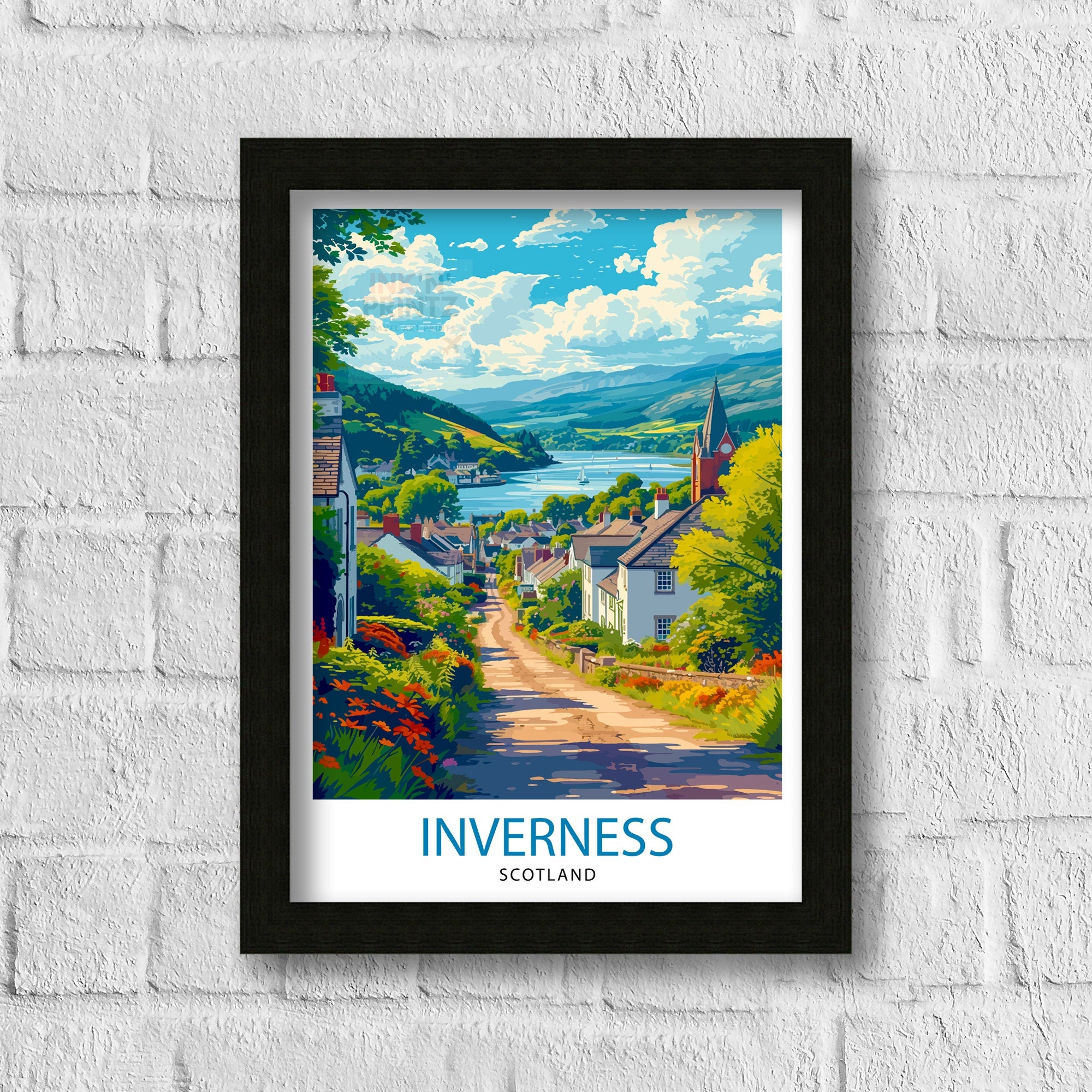 Inverness Scotland Print Highland City Art Scottish Landscape Poster Loch Ness Wall Decor UK Urban Illustration Celtic Heritage Artwork