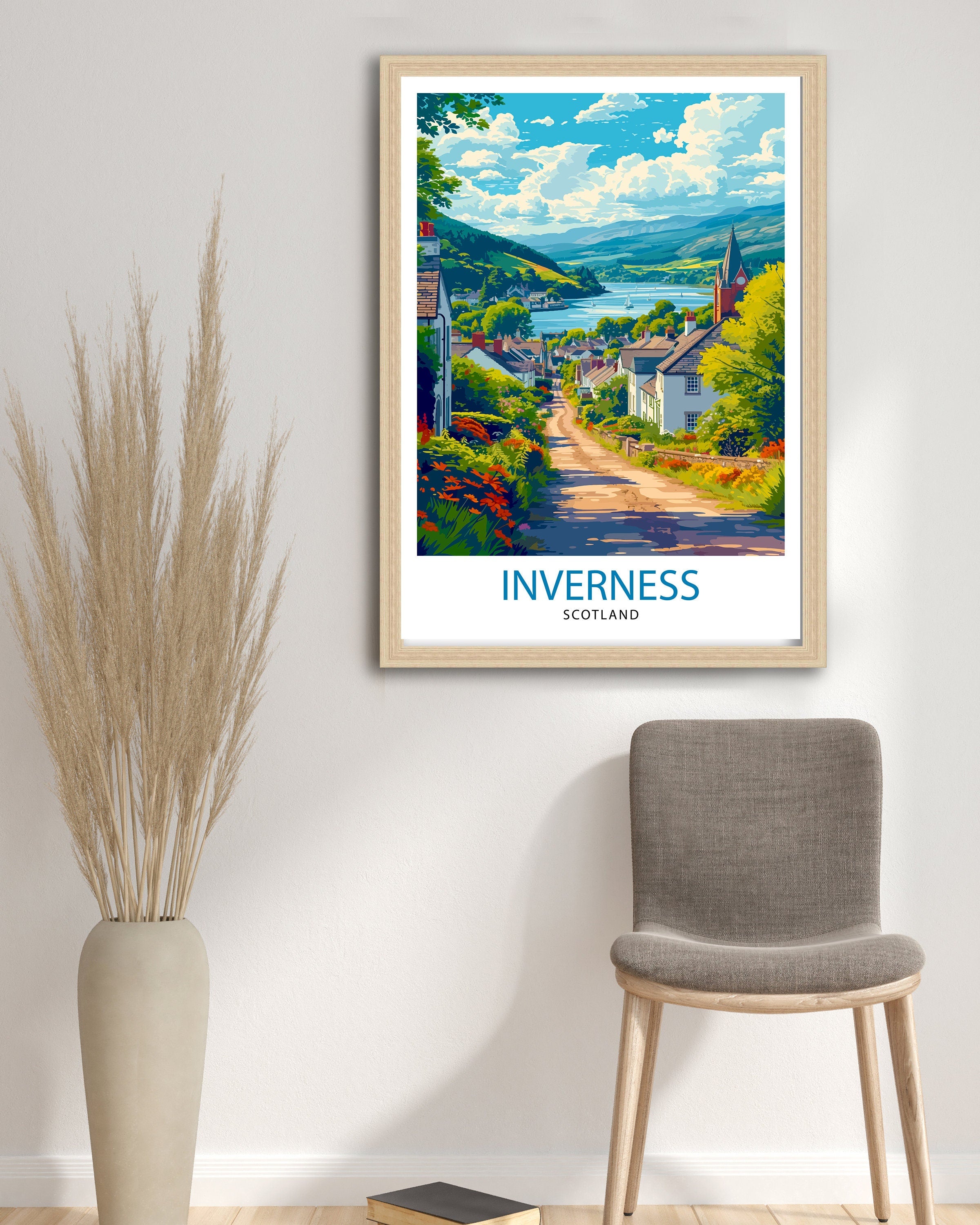 Inverness Scotland Print Highland City Art Scottish Landscape Poster Loch Ness Wall Decor UK Urban Illustration Celtic Heritage Artwork
