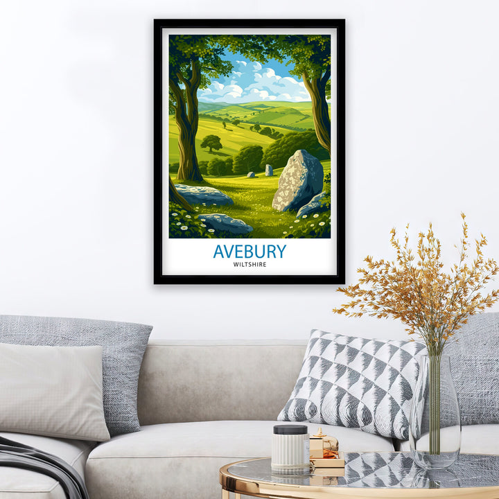 Avebury Wiltshire Poster Ancient Stone Circle Art Neolithic Monument Poster English Heritage