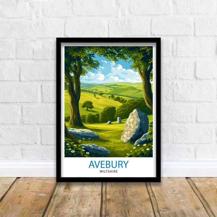 Avebury Wiltshire Poster Ancient Stone Circle Art Neolithic Monument Poster English Heritage