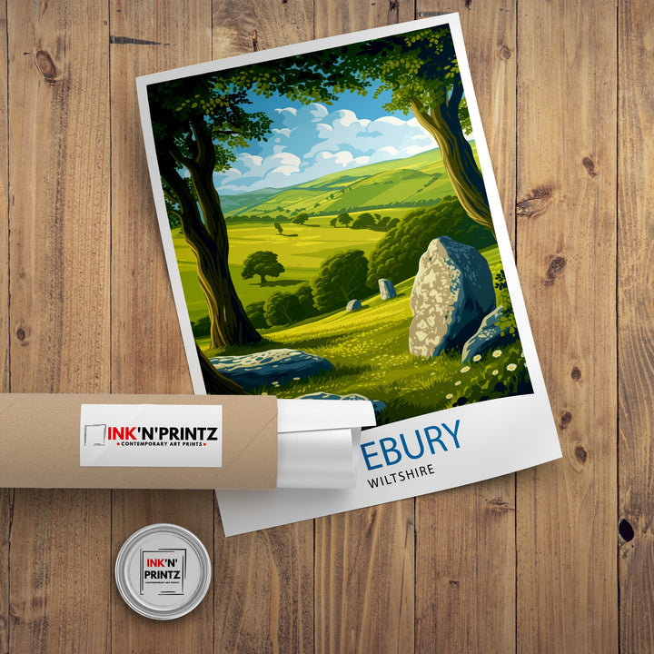 Avebury Wiltshire Poster Ancient Stone Circle Art Neolithic Monument Poster English Heritage