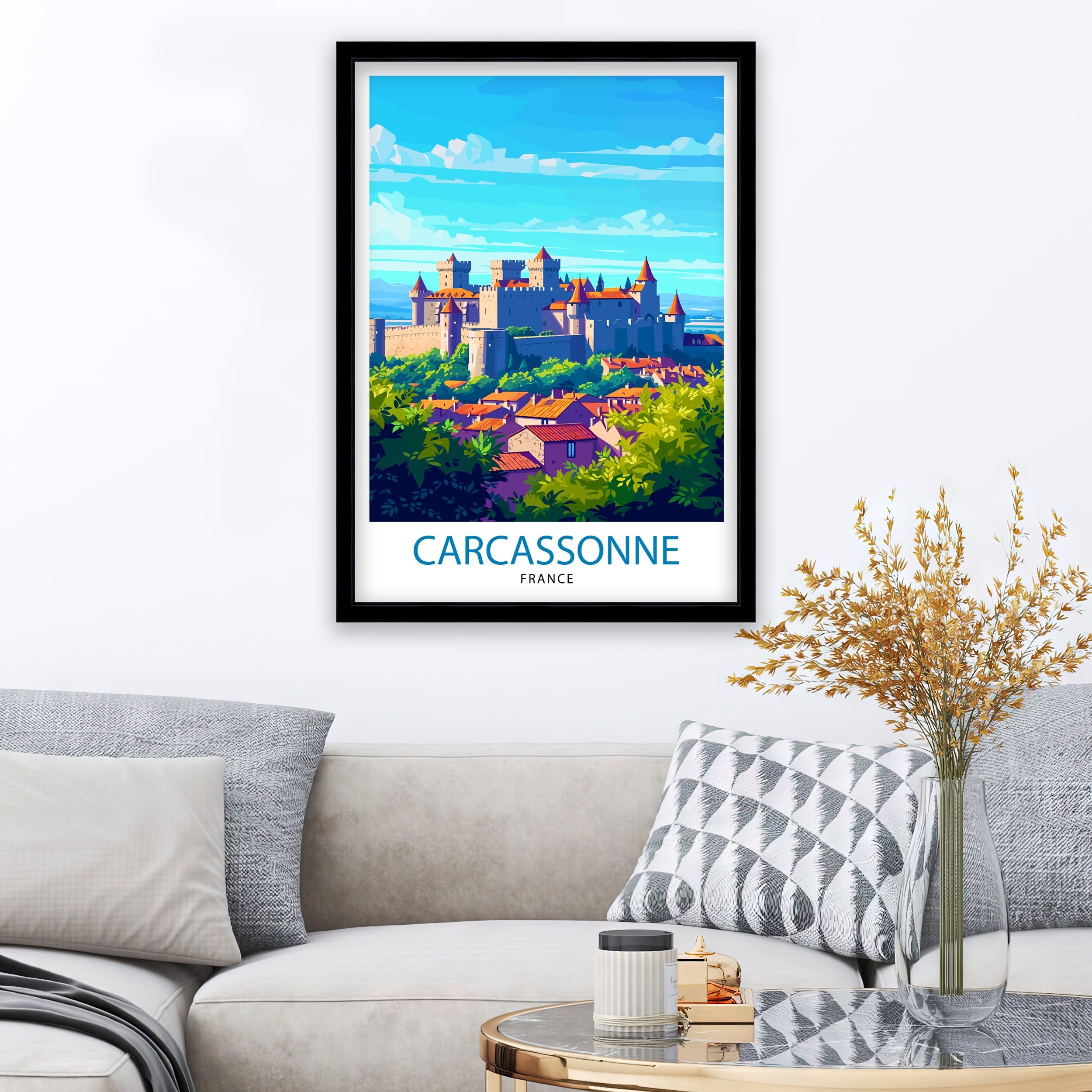 Carcassonne France Travel Print Carcassonne Wall Decor Carcassonne Poster France Travel Prints Carcassonne Art Print Carcassonne