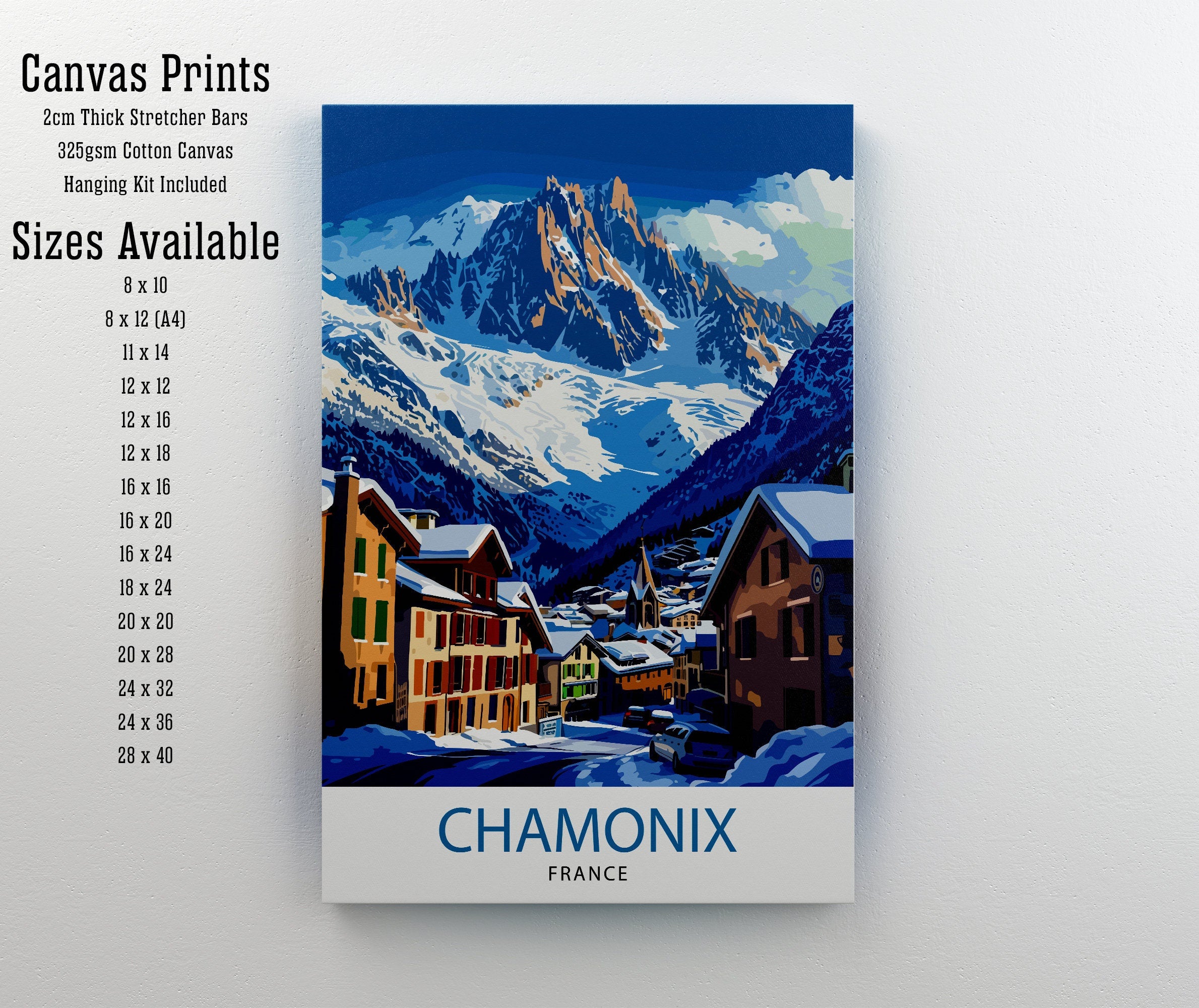 Chamonix France Print Alpine Town Art Mont Blanc Poster French Alps Wall Decor Mountain Resort Illustration Ski Destination Artwork
