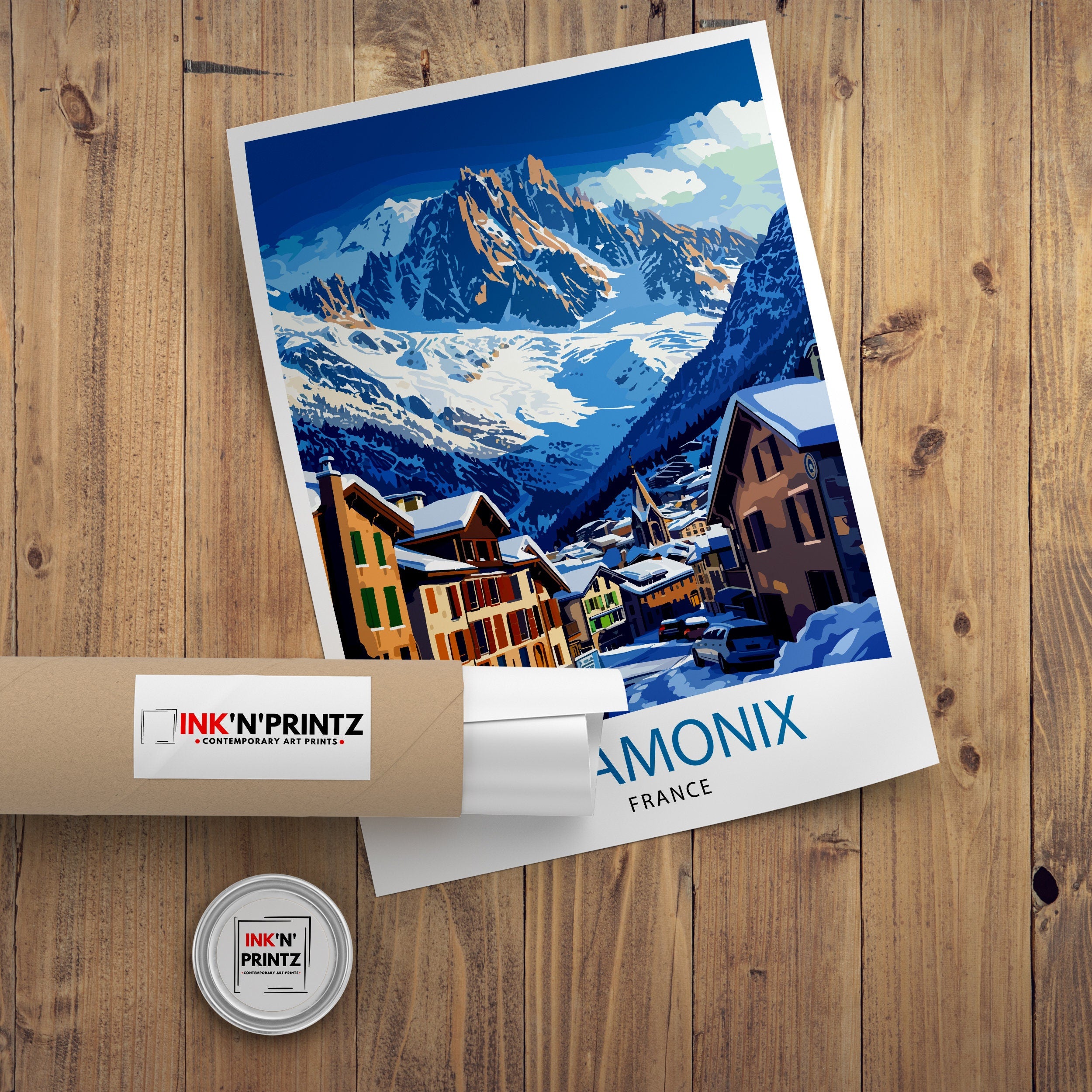 Chamonix France Print Alpine Town Art Mont Blanc Poster French Alps Wall Decor Mountain Resort Illustration Ski Destination Artwork