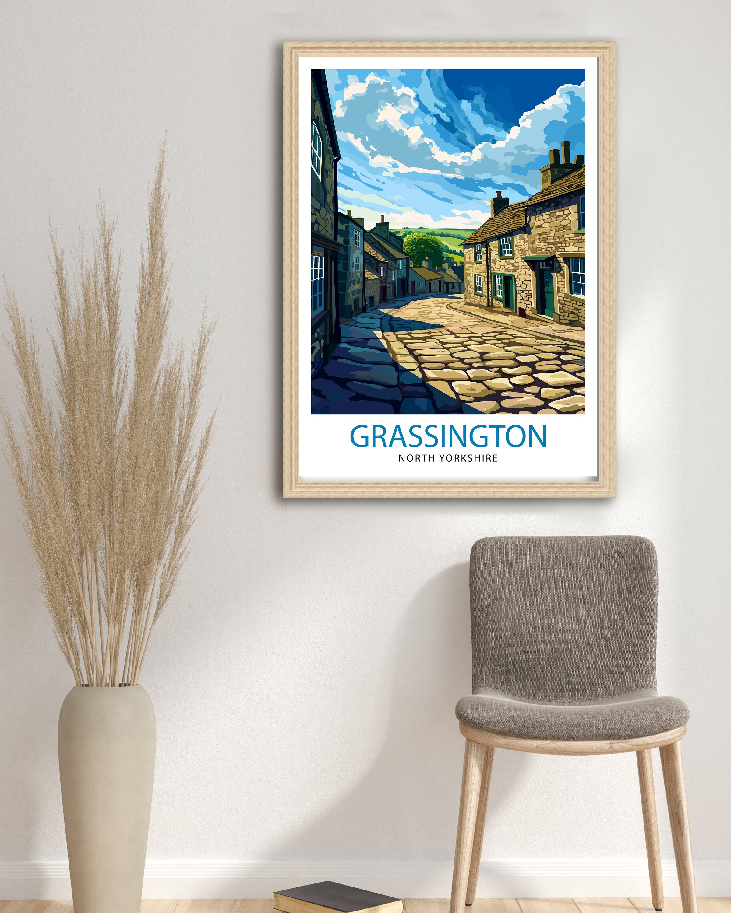 Grassington Yorkshire Print English Village Art Yorkshire Dales Poster Rural England Wall Decor British Countryside Illustration Charming