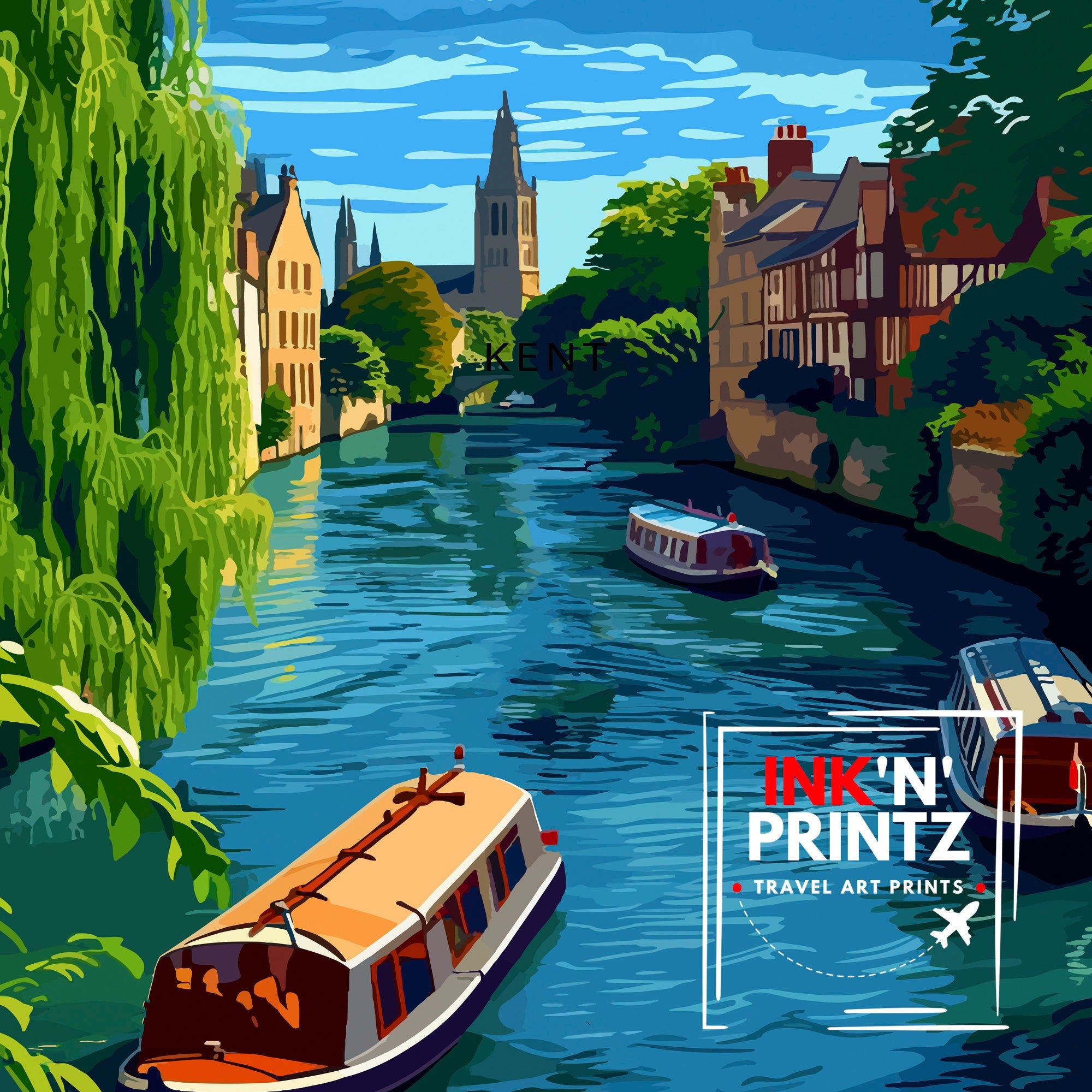 Canterbury Kent Travel Print Canterbury Wall Decor Canterbury Home Living Decor Canterbury Kent Illustration Travel Poster Gift