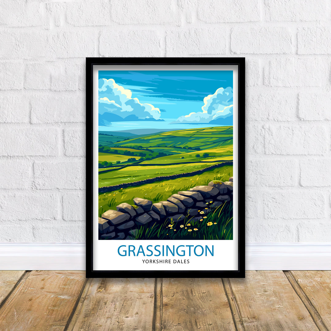 Grassington Yorkshire Poster English Village Art Yorkshire Dales Poster Rural England