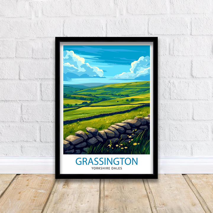 Grassington Yorkshire Poster English Village Art Yorkshire Dales Poster Rural England