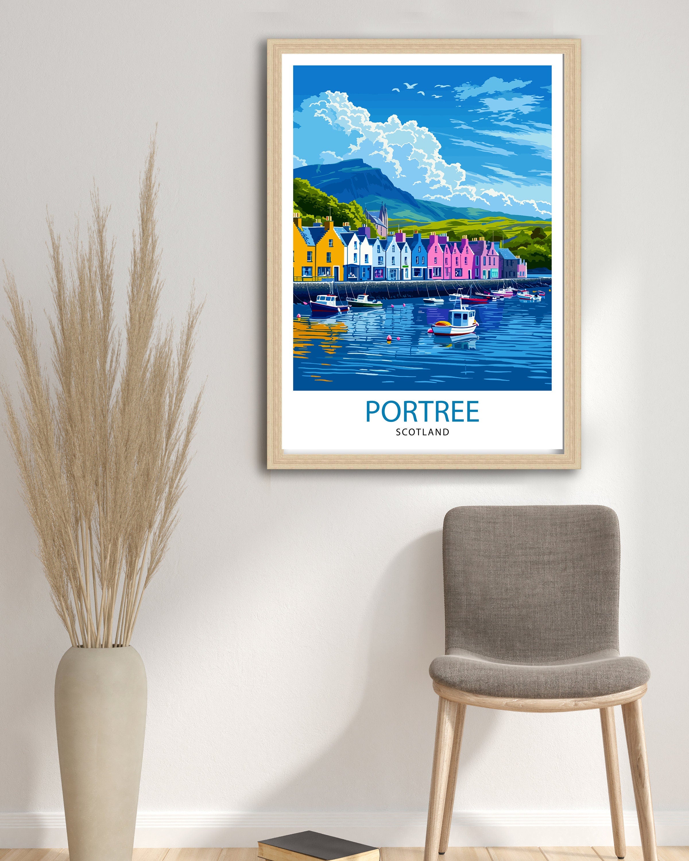 Portree Scotland Print Isle of Skye Art Scottish Harbour Town Poster Hebridean Landscape Wall Decor Scottish Island Illustration