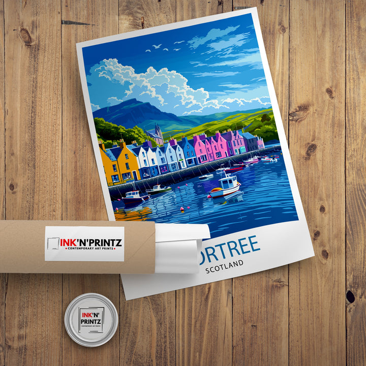 Portree Scotland Print Isle of Skye Art Scottish Harbour Town Poster Hebridean Landscape Wall Decor Scottish Island Illustration
