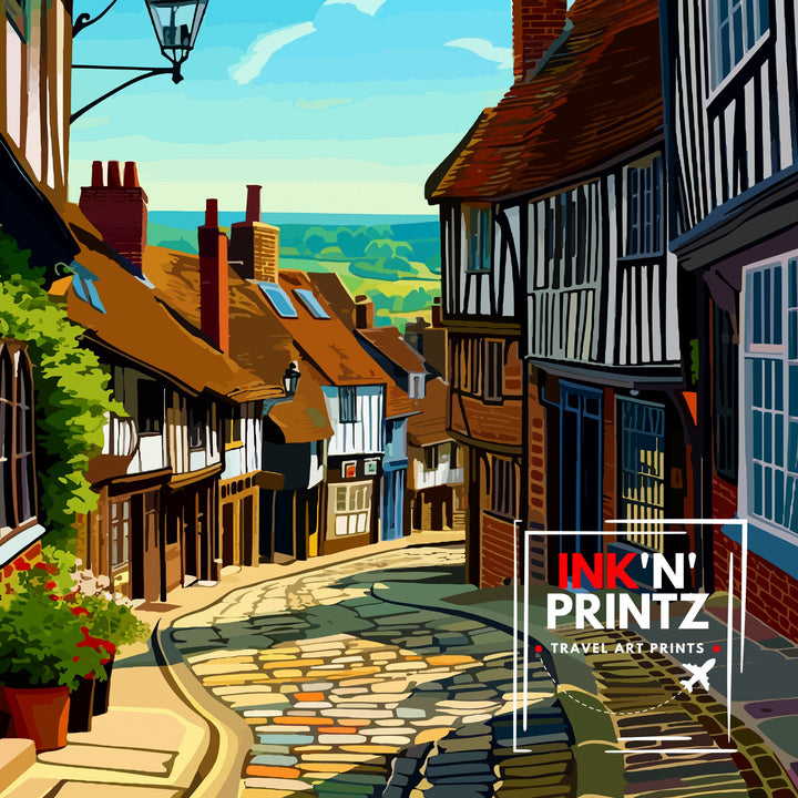 Rye East Sussex Print English Coastal Town Art Historic Rye Poster Medieval Architecture Wall Decor Cinque Ports Illustration