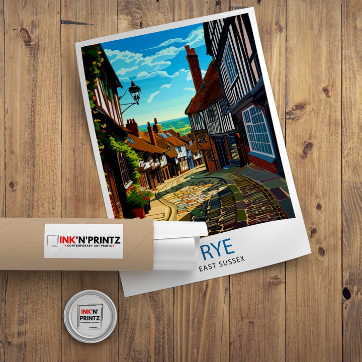 Rye East Sussex Print English Coastal Town Art Historic Rye Poster Medieval Architecture Wall Decor Cinque Ports Illustration