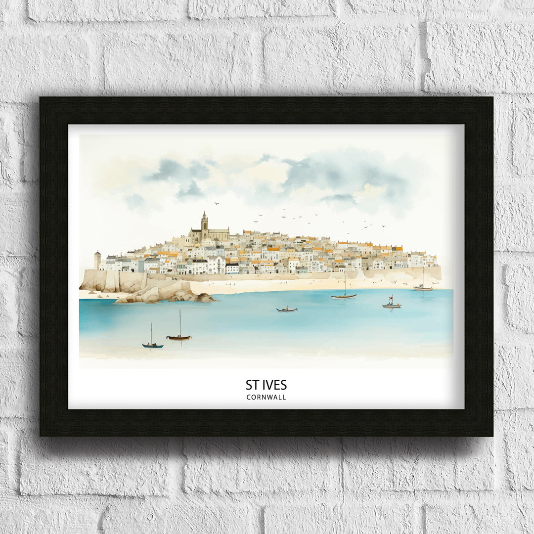 St Ives Cornwall Poster Coastal Town Art Cornish Seaside Poster St Ives Harbor