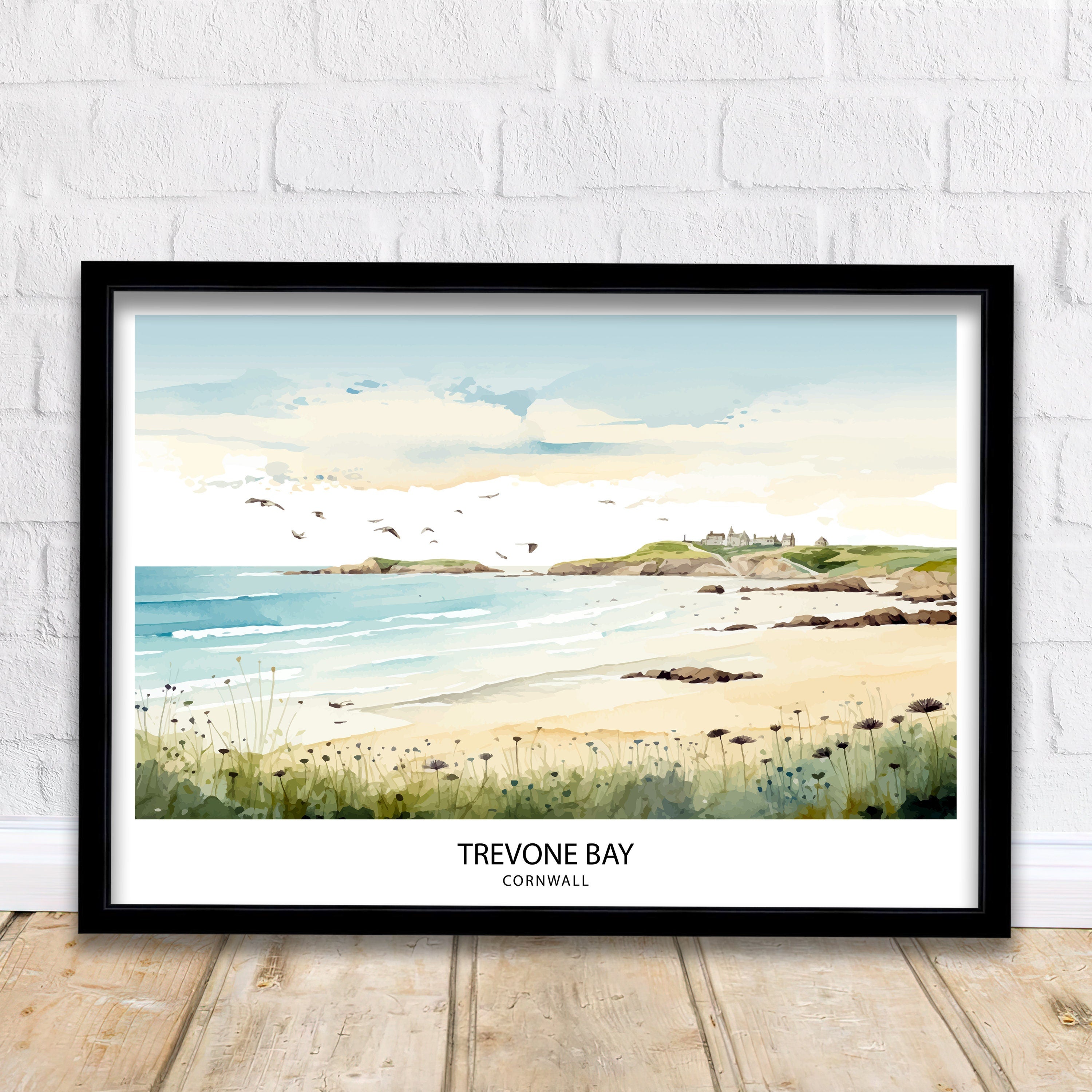 Trevone Bay Cornwall Travel Poster Trevone Bay