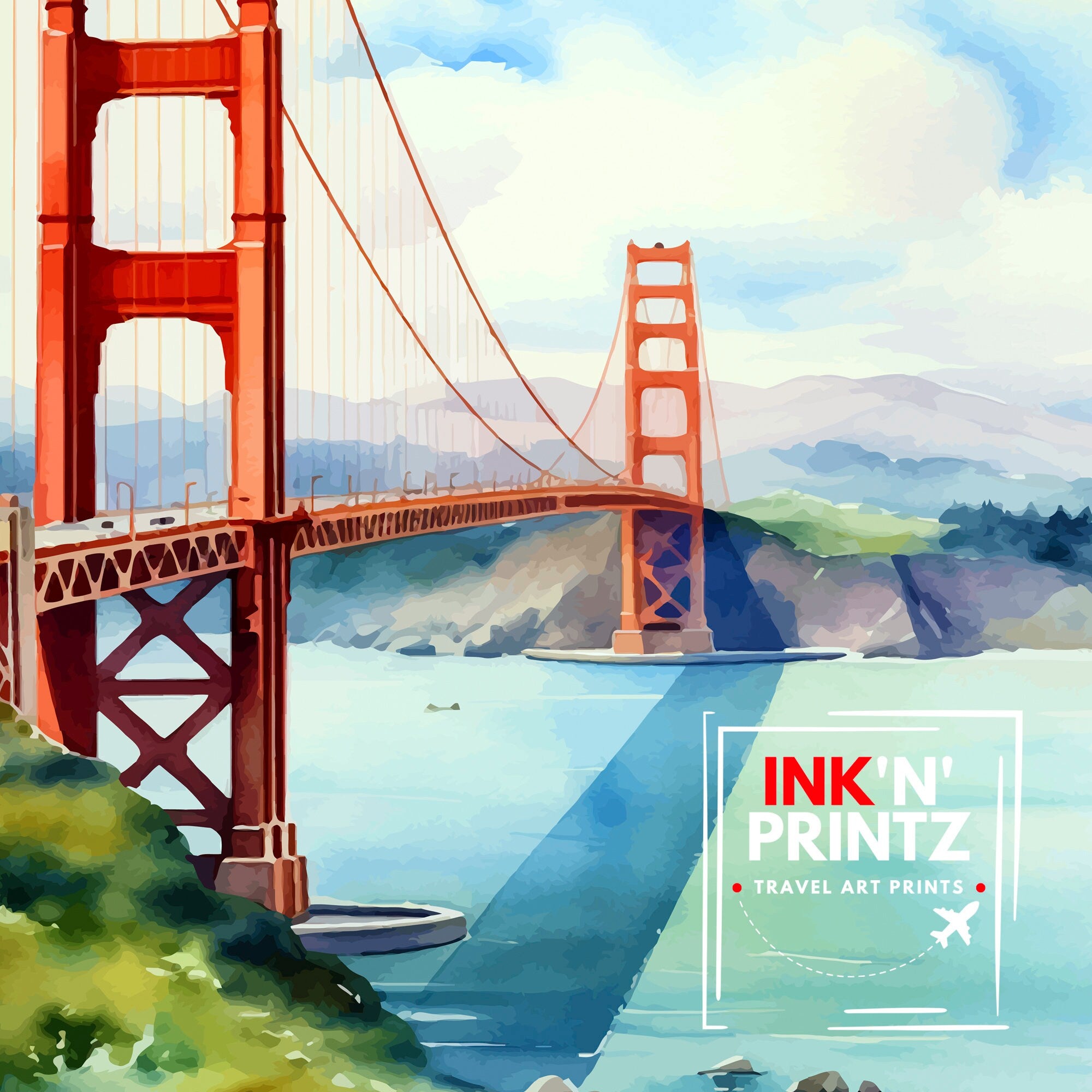 San Francisco Travel Print| | San Francisco Poster | Golden Gate Bridge | San Francisco Art | Travel Poster | Travel Print | Wall Art