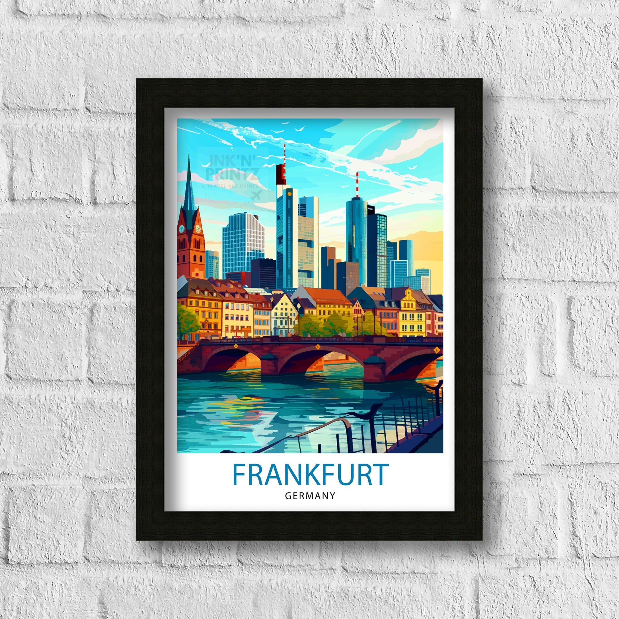 Frankfurt Germany Travel Print Frankfurt Wall Decor Frankfurt Home Living Decor Frankfurt Illustration Travel Poster Germany Travel Print
