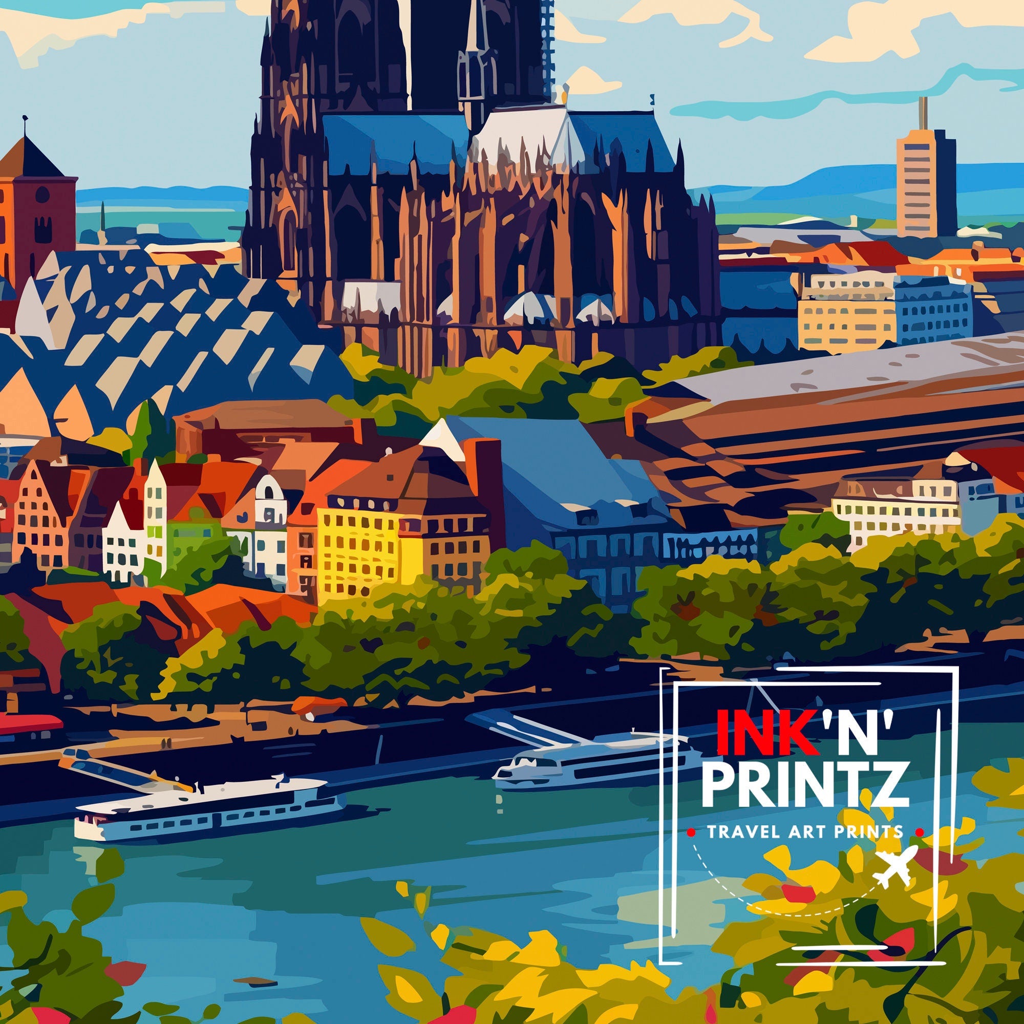 Cologne Germany Travel Print , Cologne Wall Decor, Cologne Home Living Decor, Cologne Illustration Travel Poster, Gift for Cologne, Germany