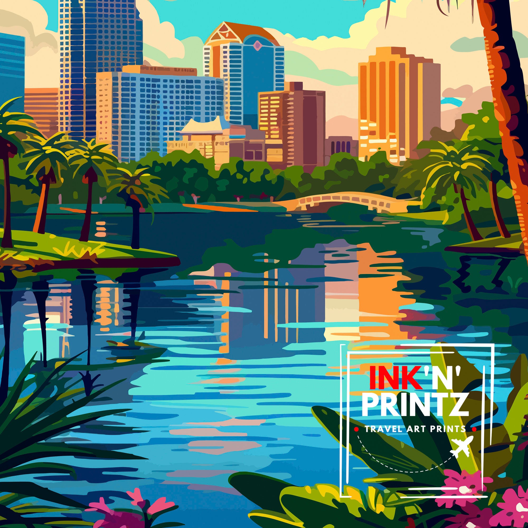 Orlando Florida Travel Print| Orlando Wall Decor Orlando Home Living Decor Orlando Illustration Travel Poster Gift For Orlando Florida Home