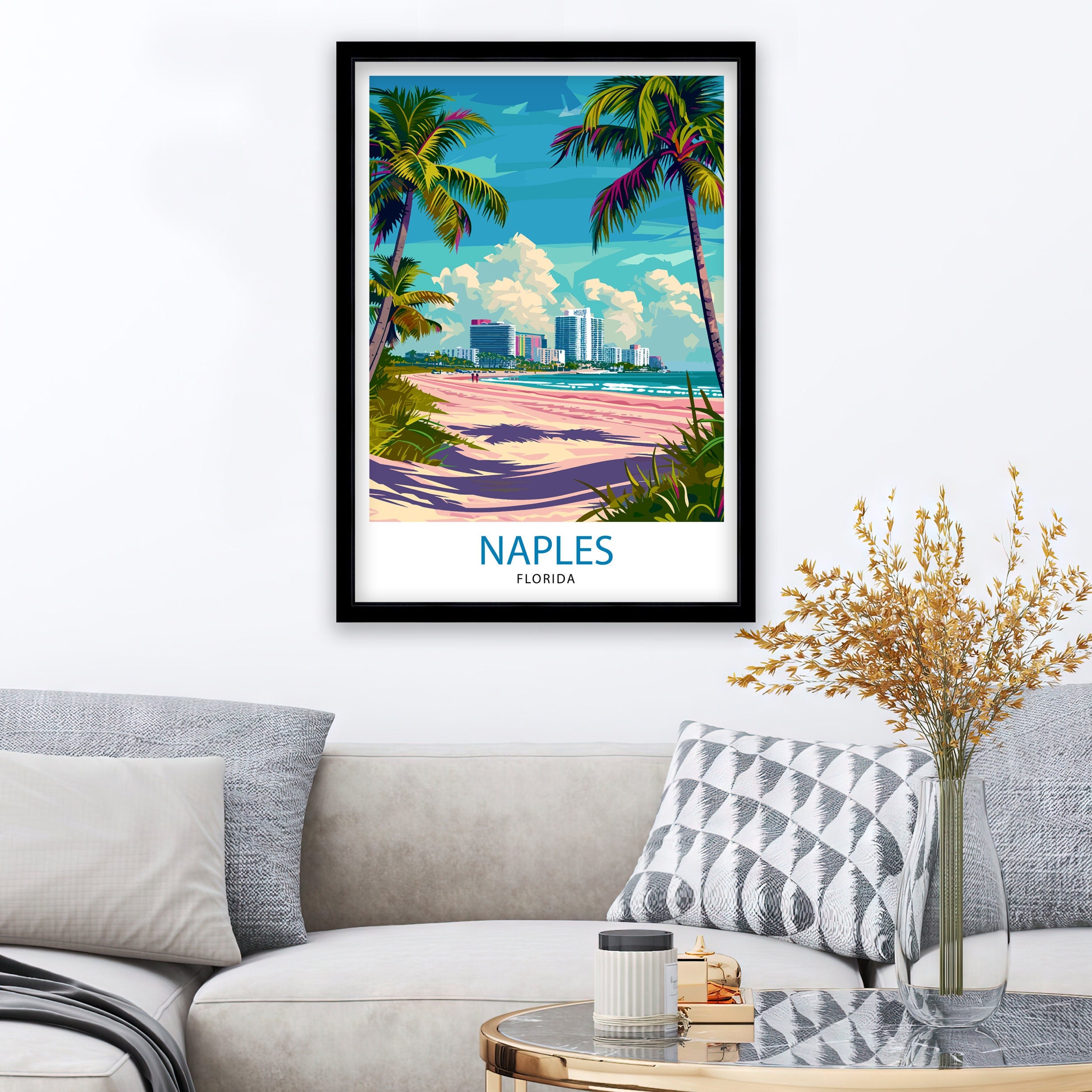 Naples Florida Travel Print| Naples Wall Art Naples Decor Florida Travel Poster Naples Illustration Naples Gift Florida Home Decor