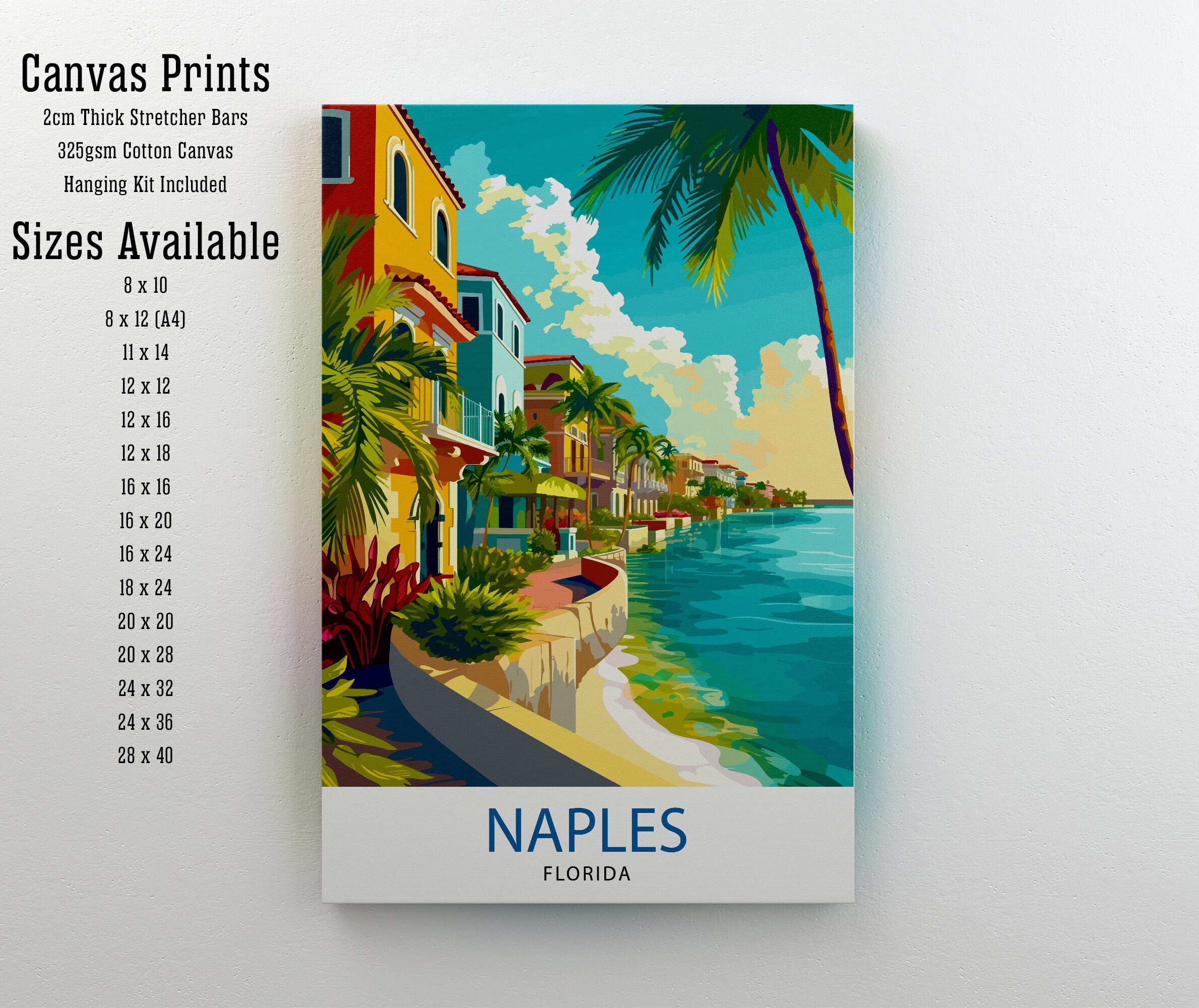Naples Florida Travel Print| Naples Wall Art Naples Decor Florida Travel Poster Naples Illustration Naples Gift Florida Home Decor