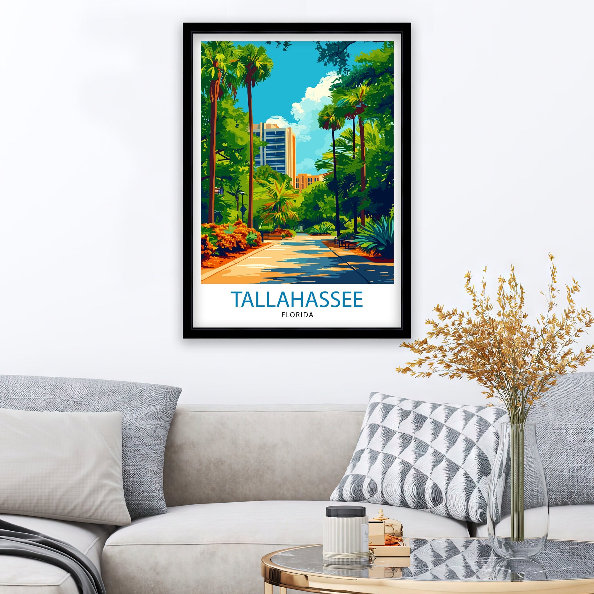 Tallahassee Florida Print| State Capital Art Southern City Poster Florida Panhandle Wall Decor Historical Landmarks Illustration