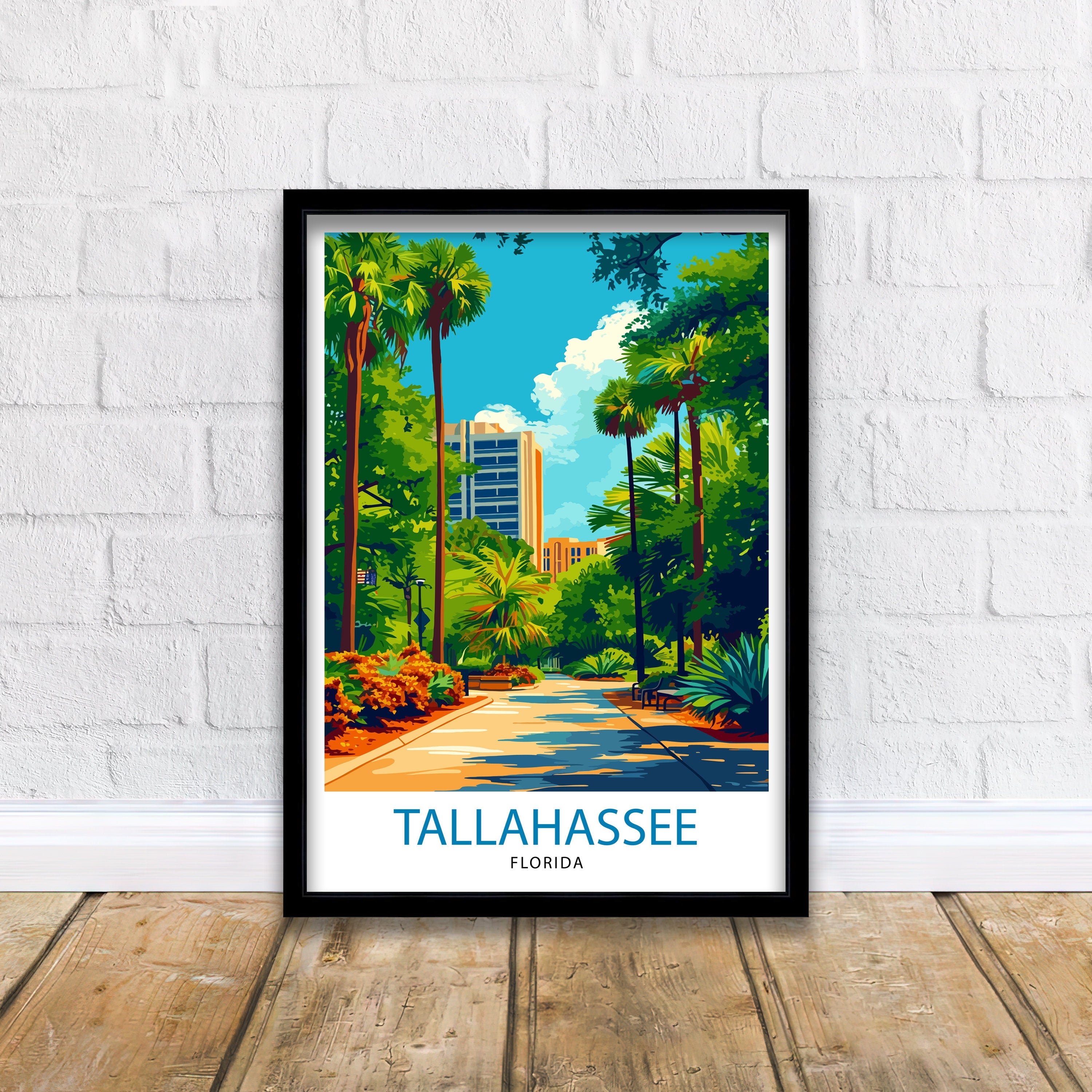 Tallahassee Florida Print| State Capital Art Southern City Poster Florida Panhandle Wall Decor Historical Landmarks Illustration