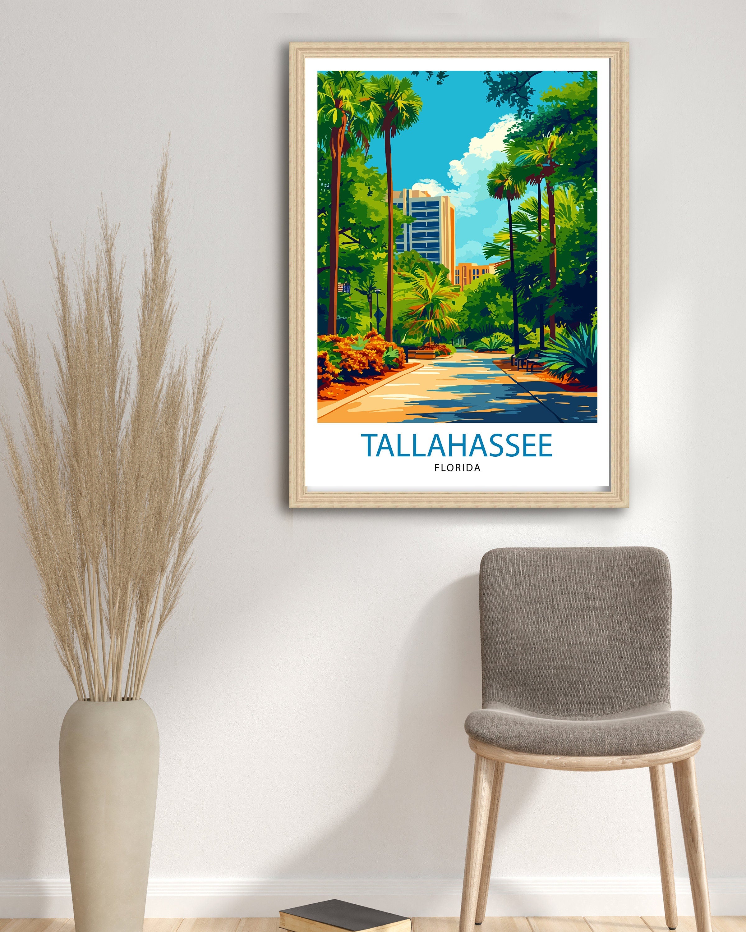 Tallahassee Florida Print| State Capital Art Southern City Poster Florida Panhandle Wall Decor Historical Landmarks Illustration