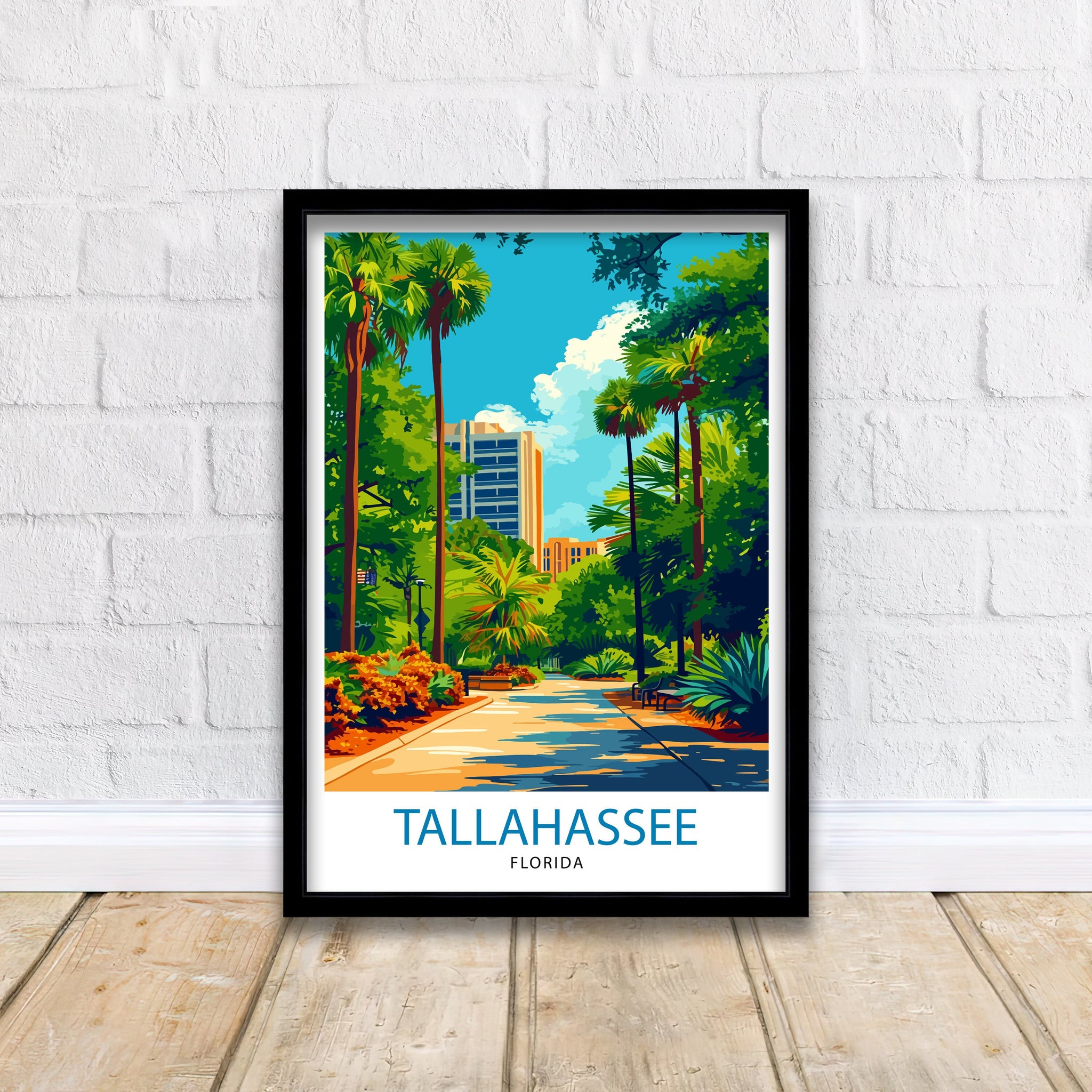 Tallahassee Florida Print| State Capital Art Southern City Poster Florida Panhandle Wall Decor Historical Landmarks Illustration
