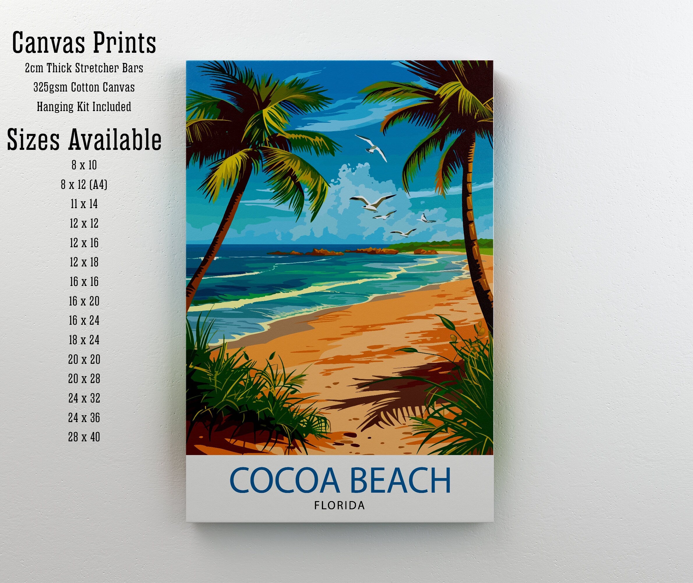 Cocoa Beach Florida Print| Surfing Paradise Art Space Coast Poster Florida Beach Wall Decor Atlantic Ocean Illustration Coastal Town Artwork