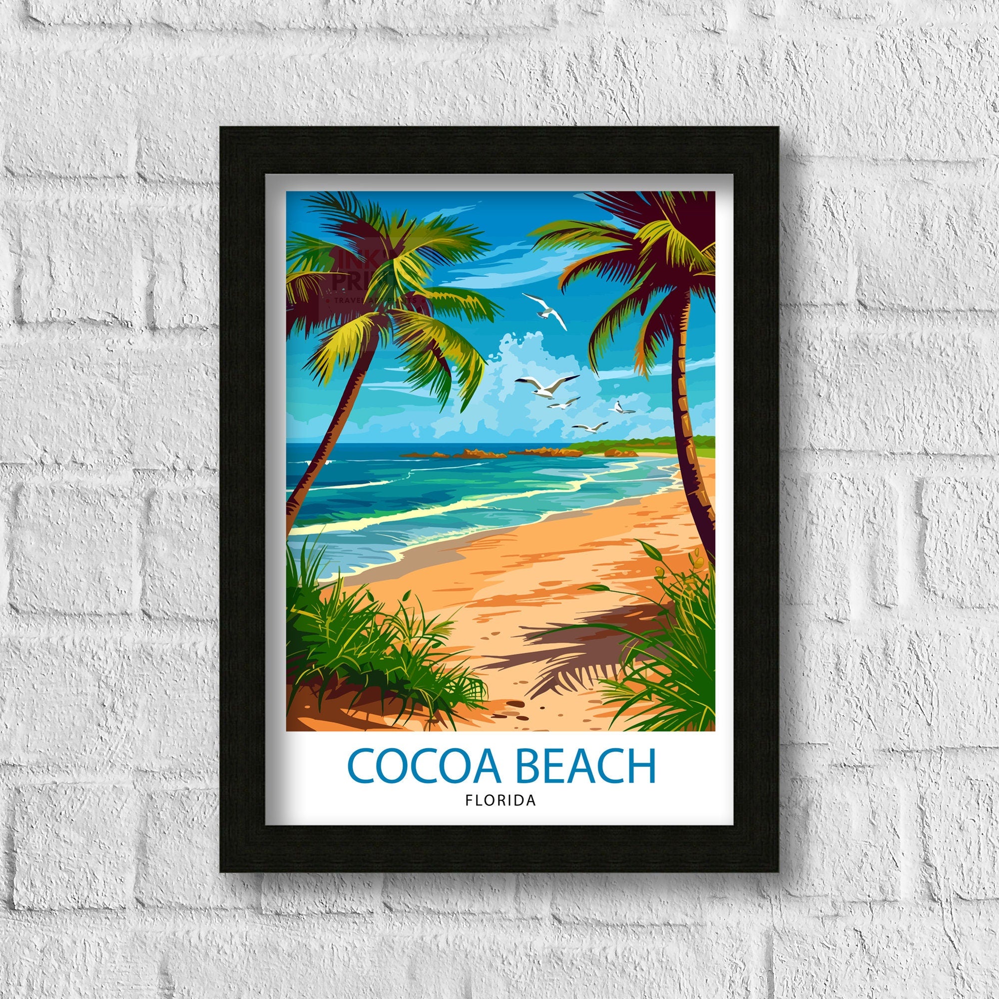Cocoa Beach Florida Print| Surfing Paradise Art Space Coast Poster Florida Beach Wall Decor Atlantic Ocean Illustration Coastal Town Artwork