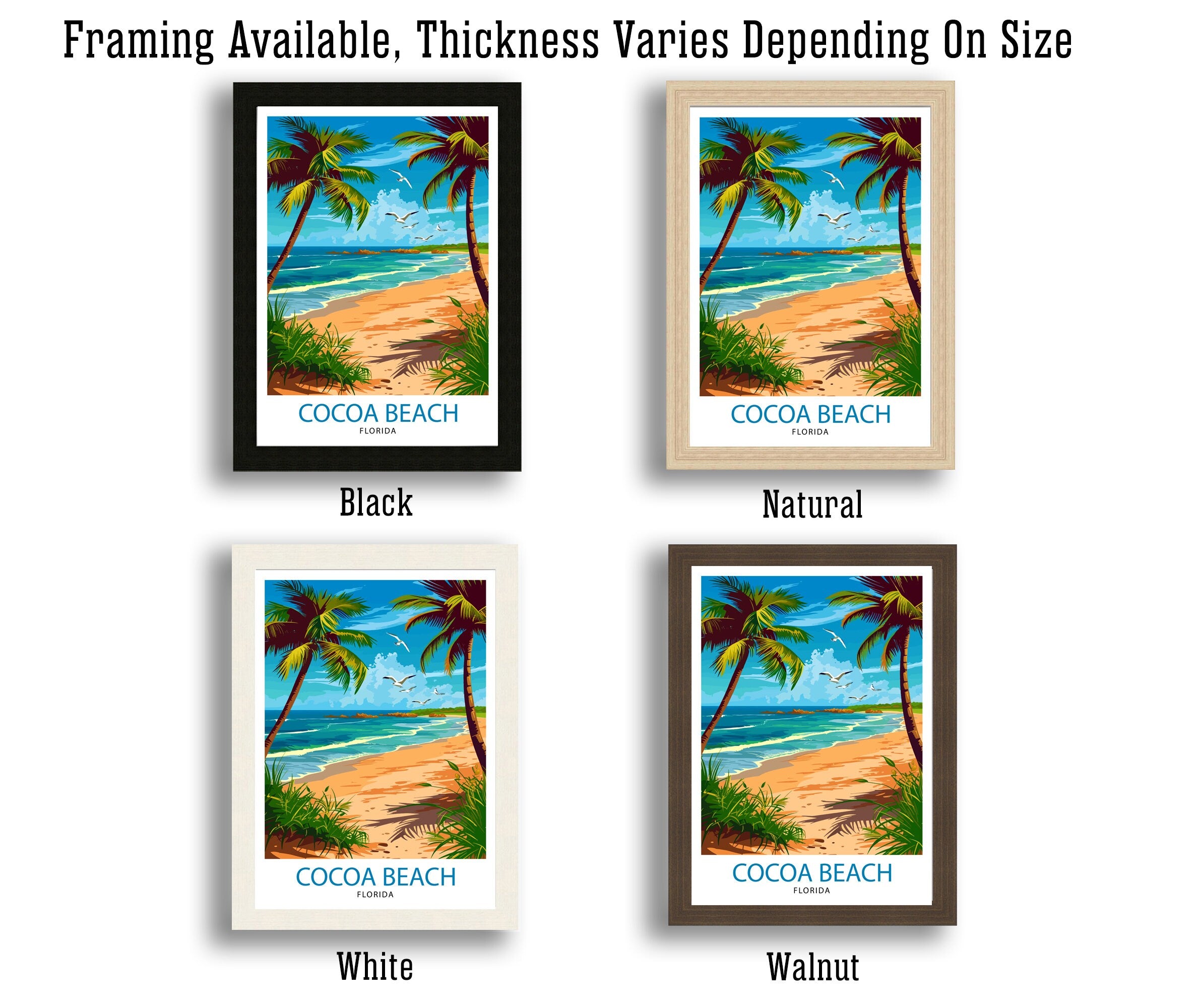 Cocoa Beach Florida Print| Surfing Paradise Art Space Coast Poster Florida Beach Wall Decor Atlantic Ocean Illustration Coastal Town Artwork